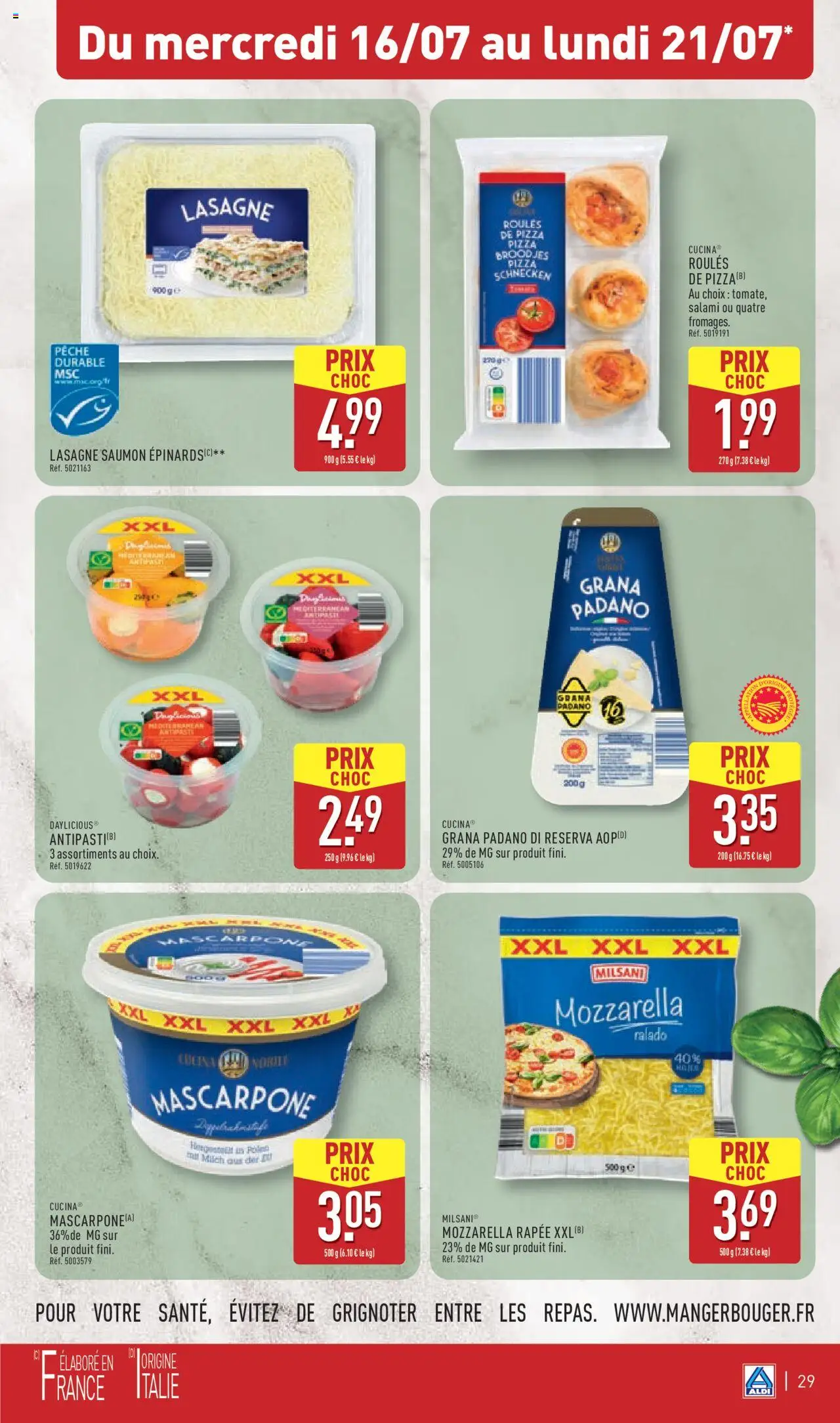  | Page: 30 | Produits: Mozzarella râpée, Salami, Pizza, Saumon