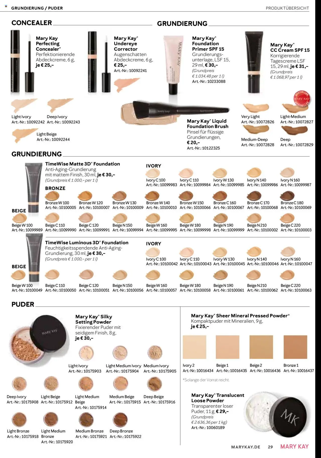 Mary Kay Katalog - gültig ab dem 16.07.2025 | Seite: 29 | Produkte: Concealer, CC Cream, Pinsel, Foundation