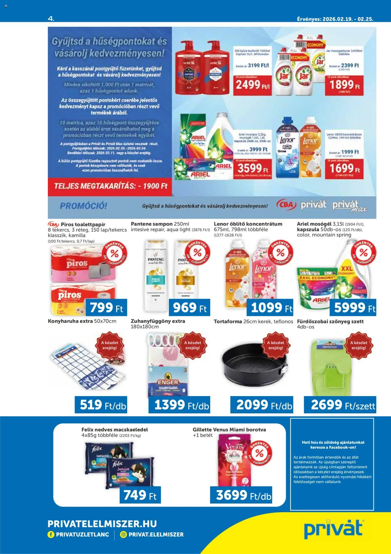 PRIVÁT akciós ujság - amely érvényes a következő dátumtól: 19.02.2026 | Oldal: 4 | Termékek: Old spice, Macskaeledel, Tortaforma, Zuhanyfüggöny