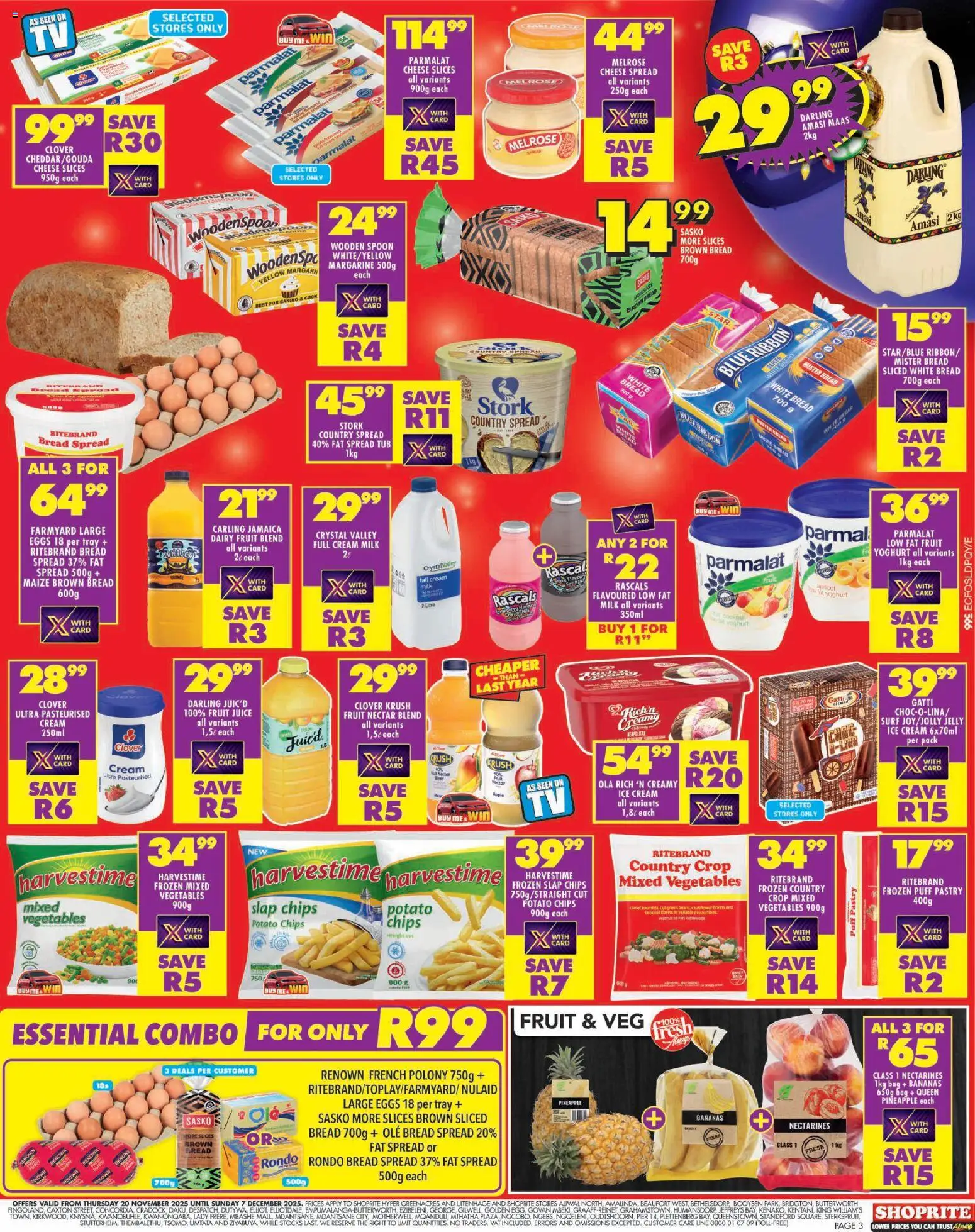 New Shoprite catalogue – valid from 20.11.2025 | Page: 3 | Products: Milk, Cheese, Margarine, Nectarines