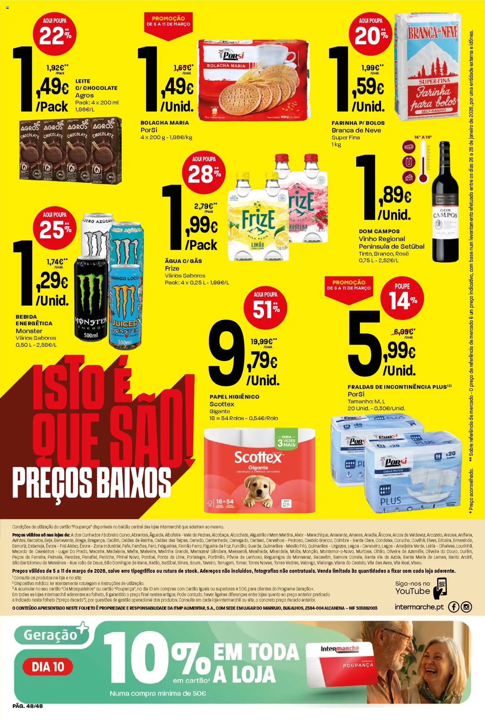Intermarché folheto │ válido de 05.03.2026 | Página: 48 | Produtos: Agua, Papel higiénico, Base, Chocolate