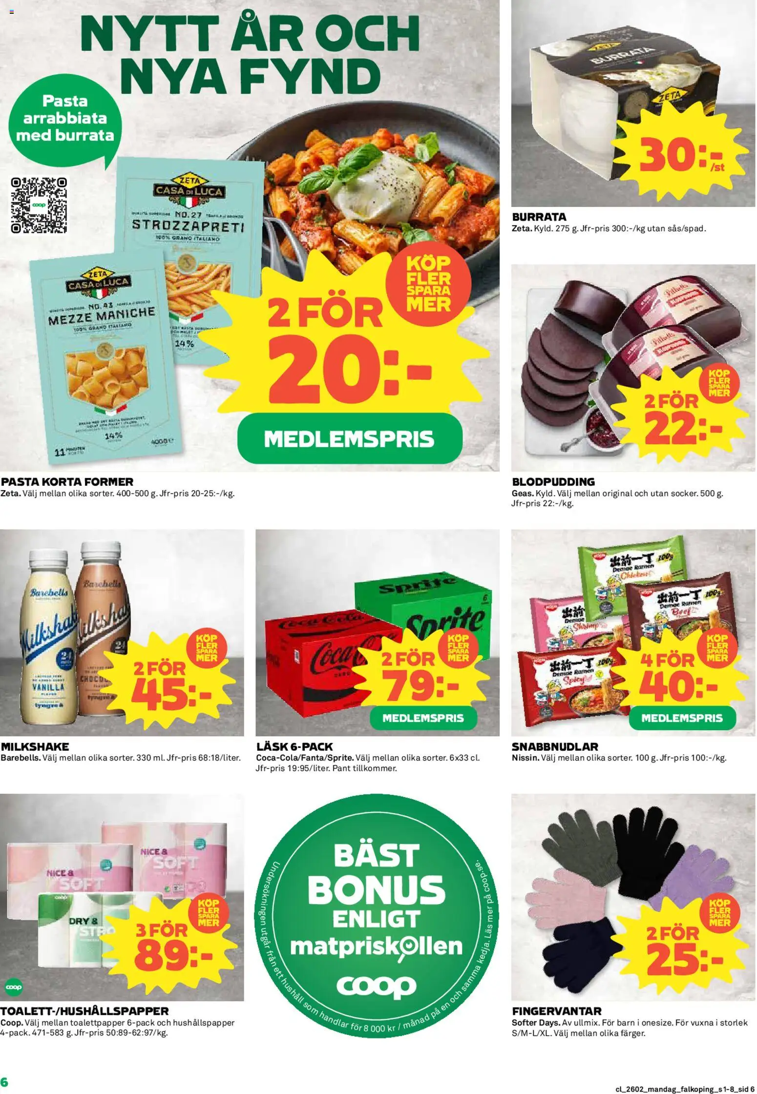 Coop reklamblad aktuell från 05.01.2026 | Sida: 6 | Produkter: Toalettpapper, Hushållspapper, Burrata, Sprite
