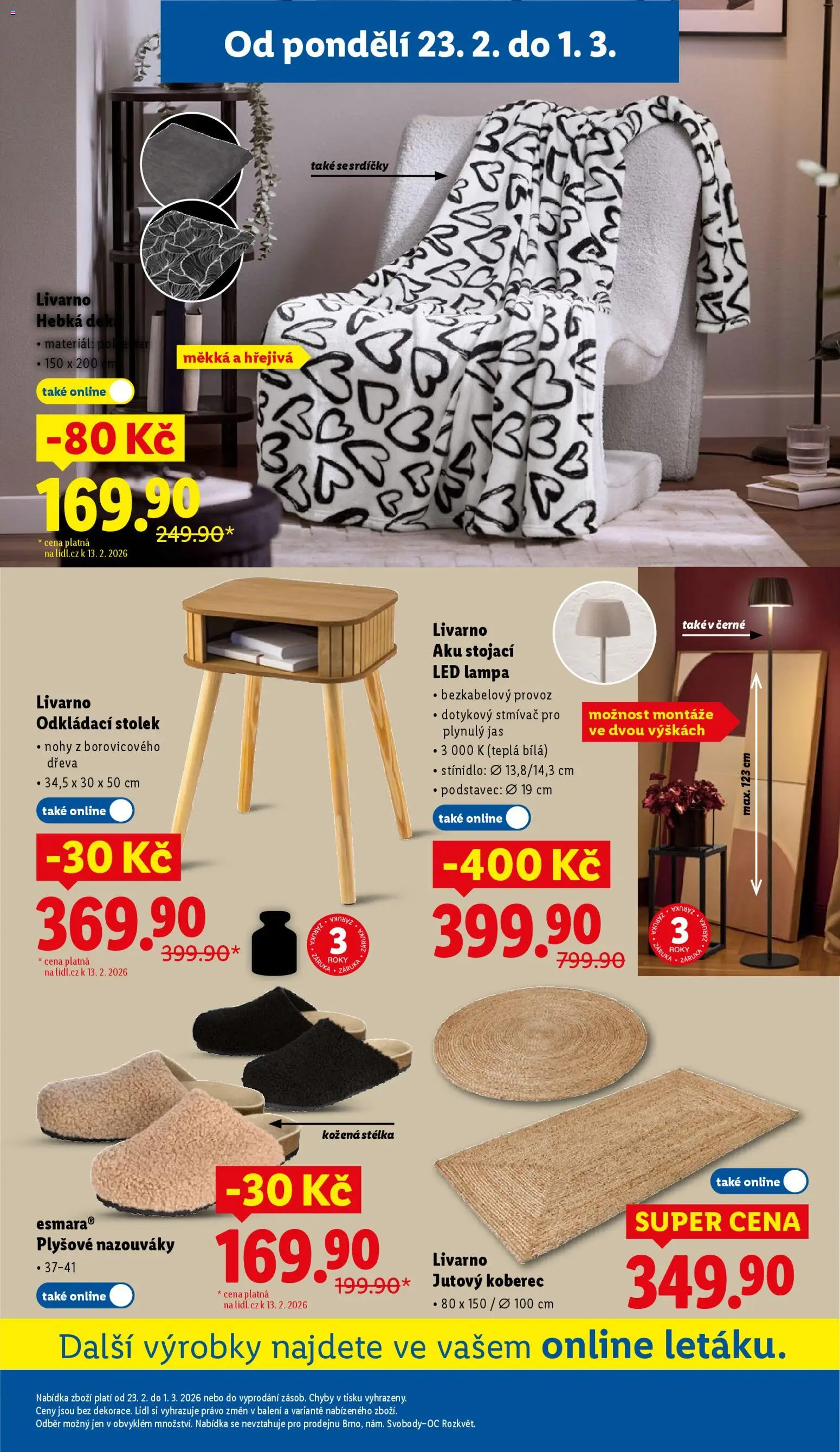 Lidl leták - Spotřební zboží od 23.02.2026 | Strana: 5 | Produkty: Deka, Jutový koberec, Stolek, Lampa