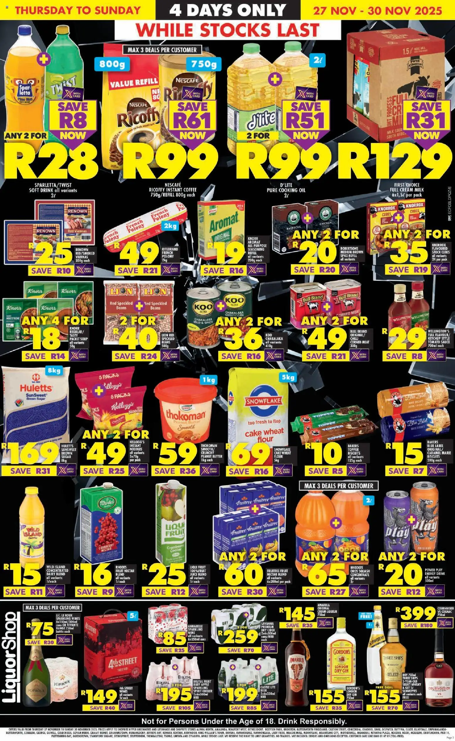 New Shoprite catalogue – valid from 27.11.2025 | Page: 3 | Products: Beans, Soup, Aromat, Sauce