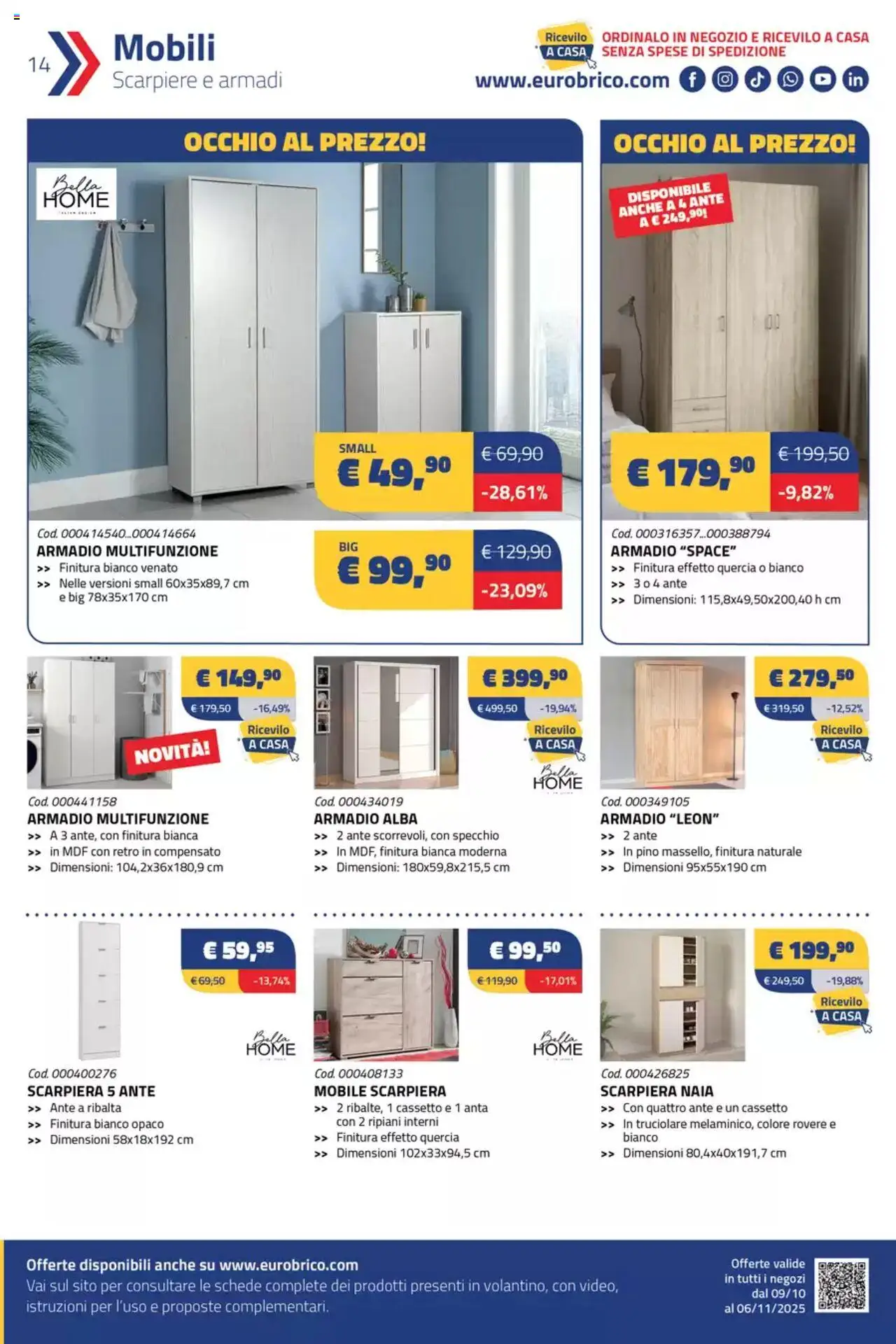 Volantino Eurobrico del 09.10.2025 | Pagina: 14 | Prodotti: Mobile, Scarpiera, Armadio, Specchio