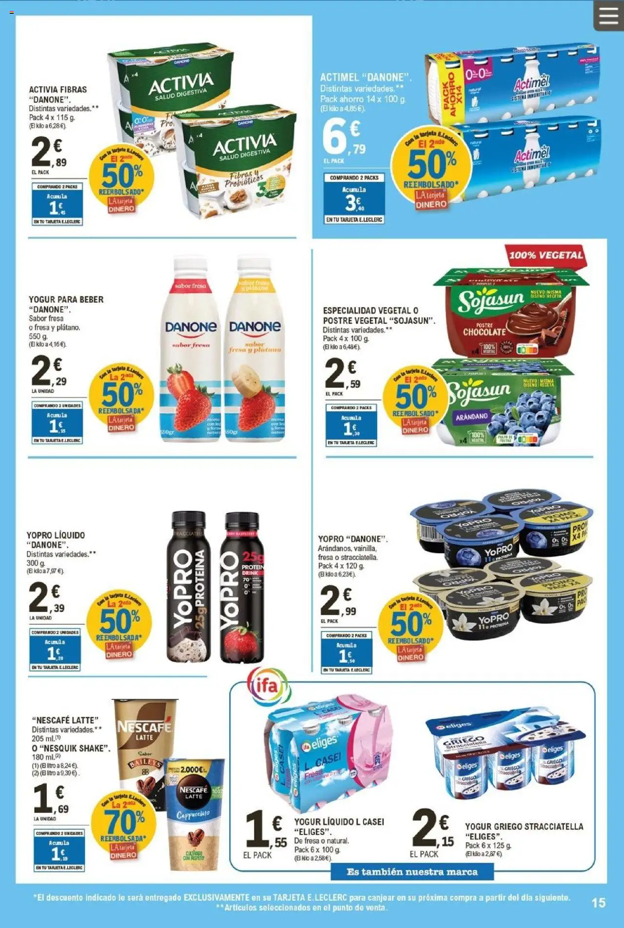 E.Leclerc folleto │ válido desde el 13.08.2025 | Página: 15 | Productos: Yogur, Chocolate, Μαγειρική εστία, Μετροταινία
