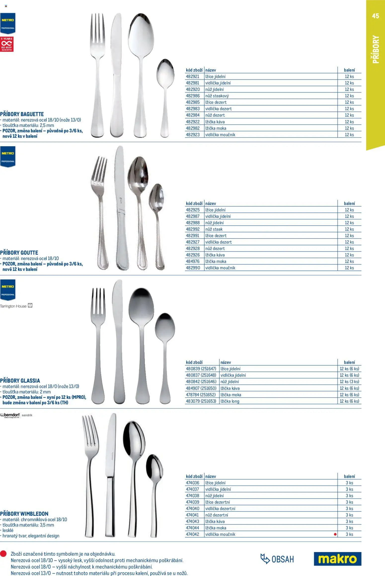 Makro leták - Gastro vybavení a zařízení od 01.02.2026 | Strana: 45 | Produkty: Vidlička, Káva, Nože, Nůž