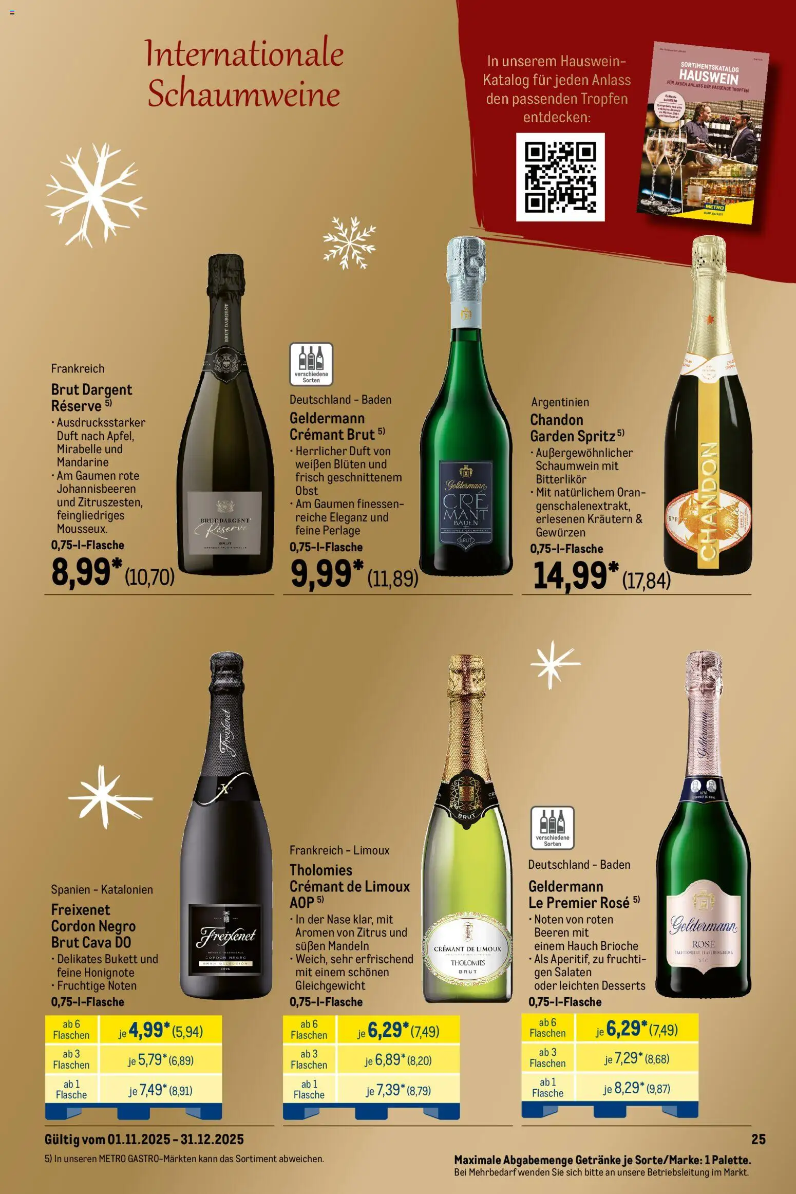 Metro Saisonkatalog Festliche Momente – gültig ab 01.11.2025 | Seite: 25 | Produkte: Freixenet, Duft, Mandeln, Brut dargent