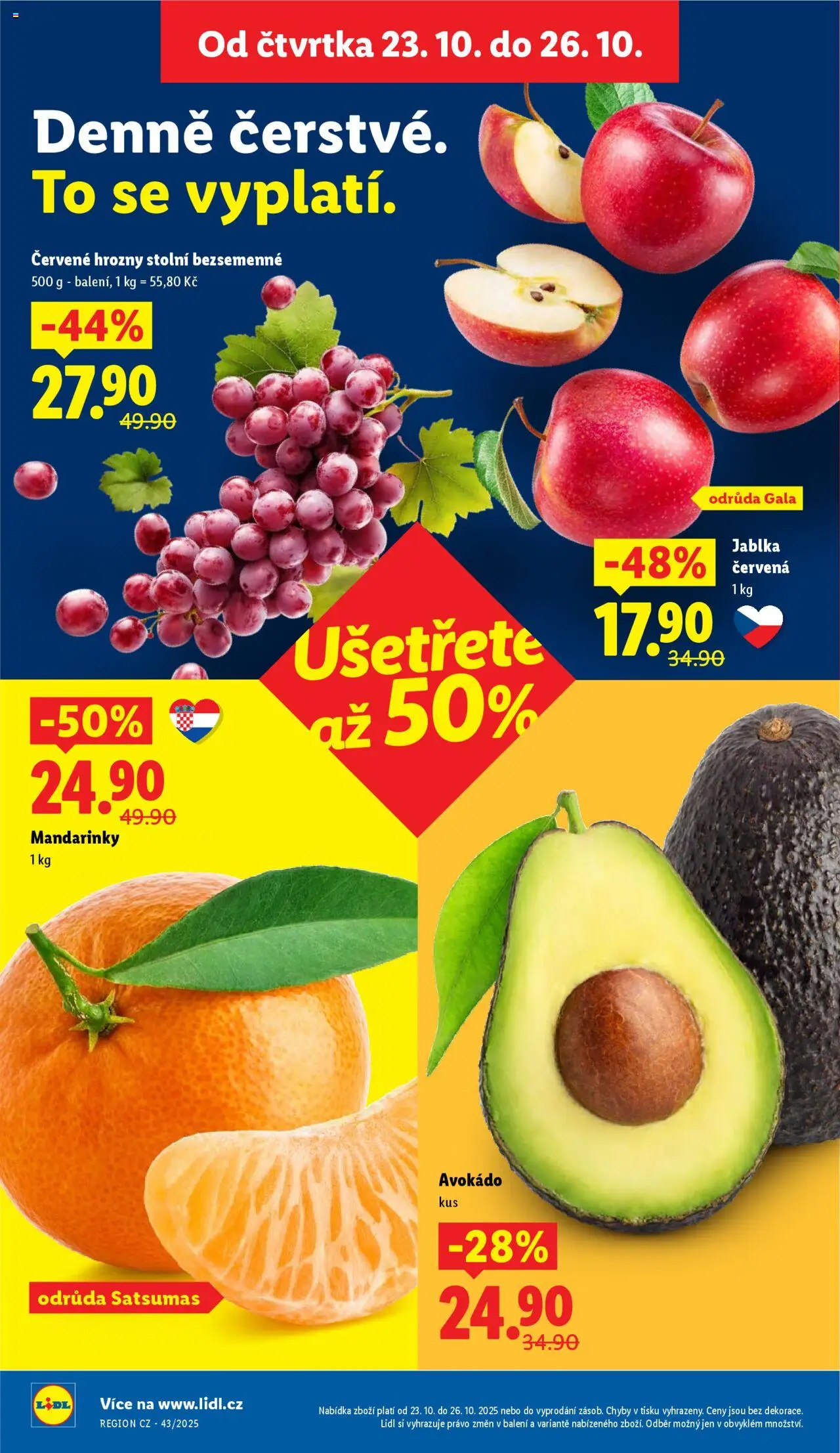 Lidl leták od 23.10.2025 | Strana: 8 | Produkty: Červené hrozny, Jablka, Mandarinky, Avokádo