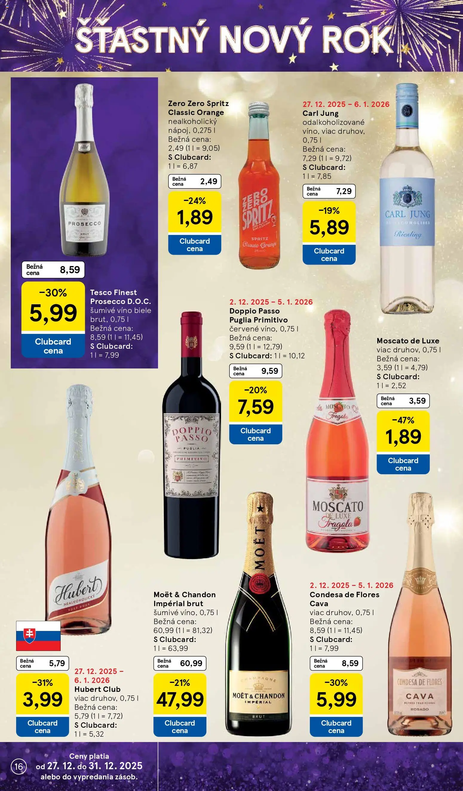 Nové Tesco akcie – leták je platný od 27.12.2025 | Strana: 16 | Produkty: Víno, Prosecco, Šumivé víno