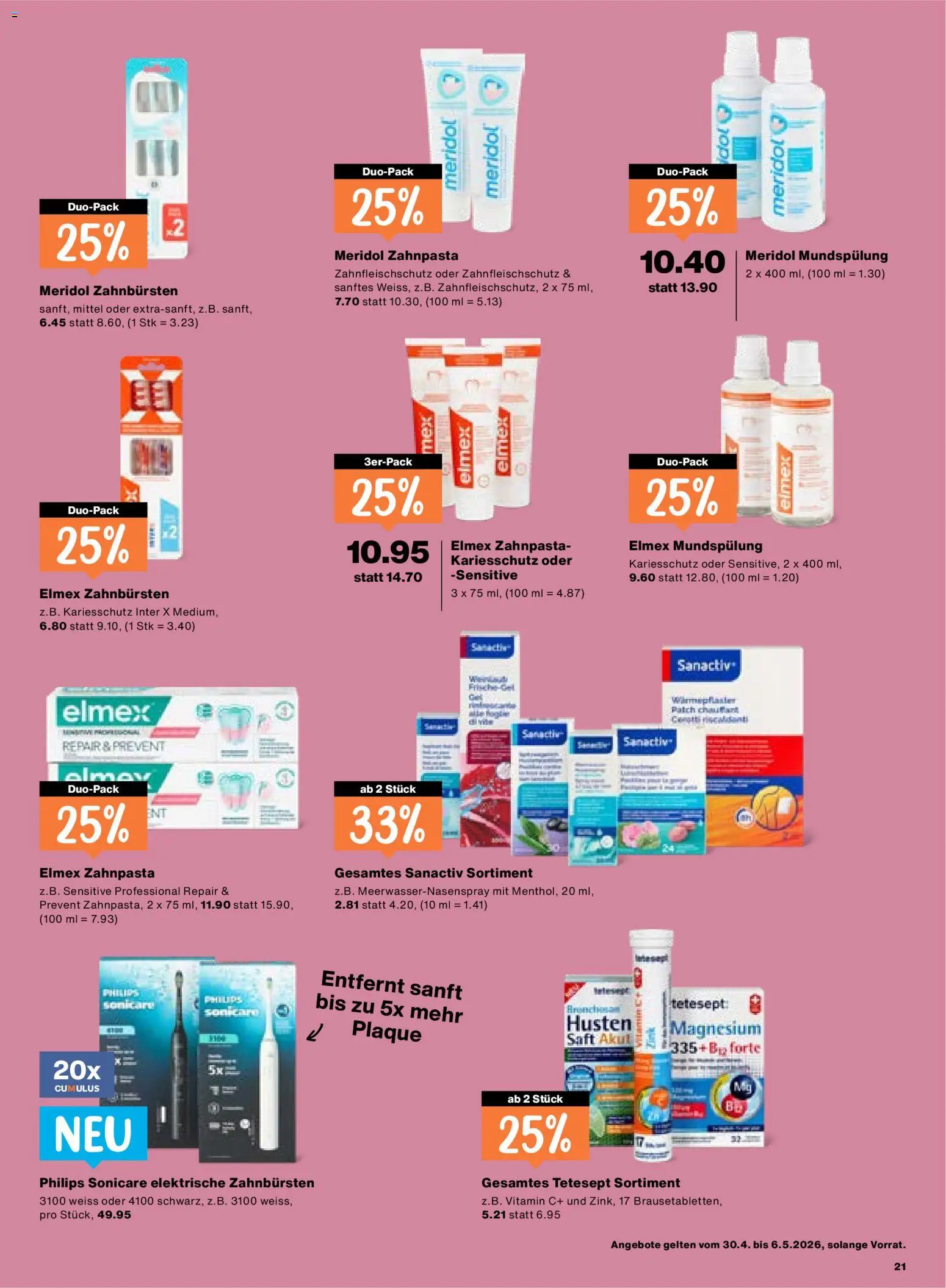 Migros aktionen – gültig ab 30.04.2026 | Seite: 21 | Produkte: Zahnpasta, Saft, Philips
