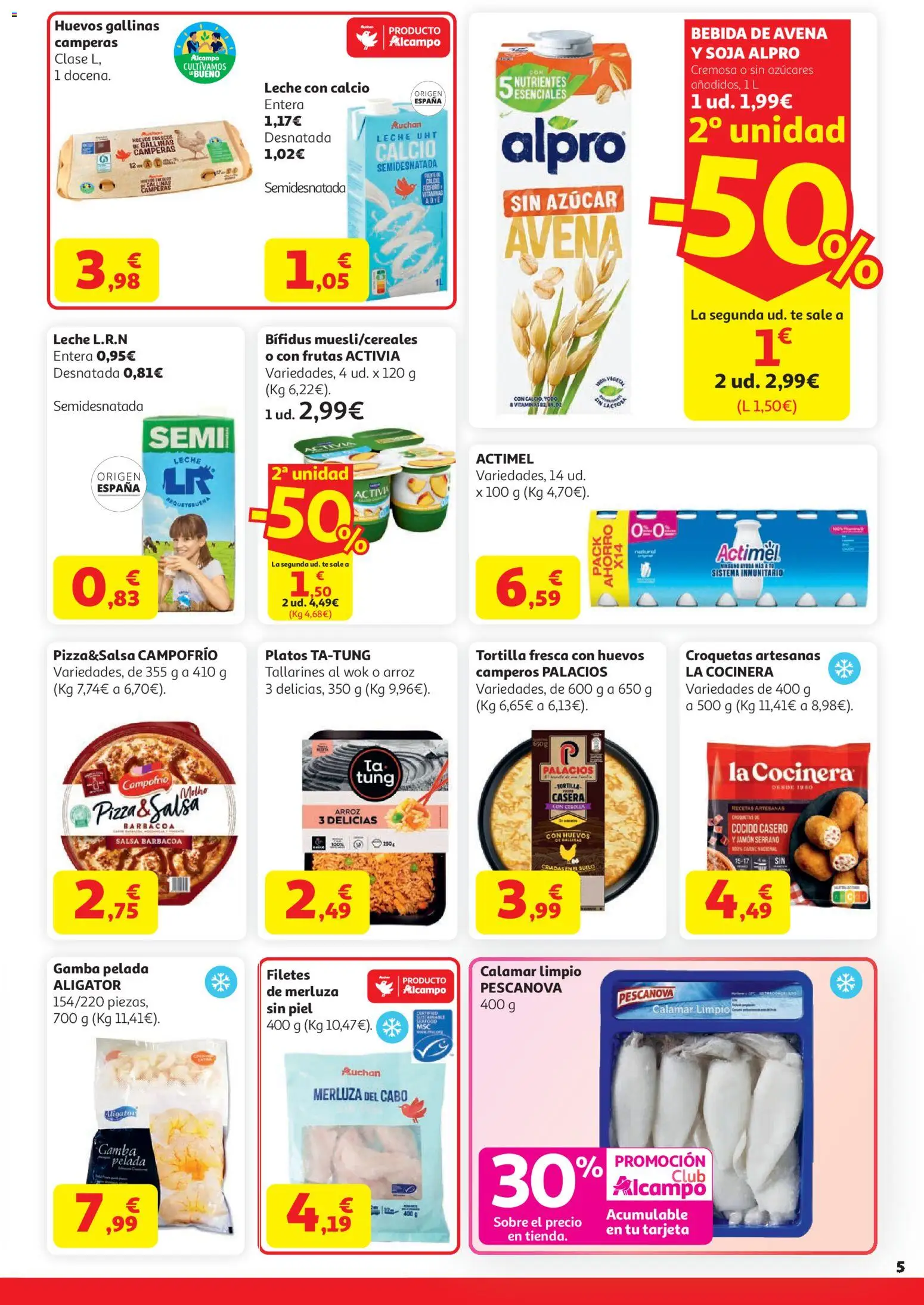 Alcampo Superstore Nacional │ válido desde el 21.04.2026 | Página: 5 | Productos: Leche, Huevos, Jamón, Pizza