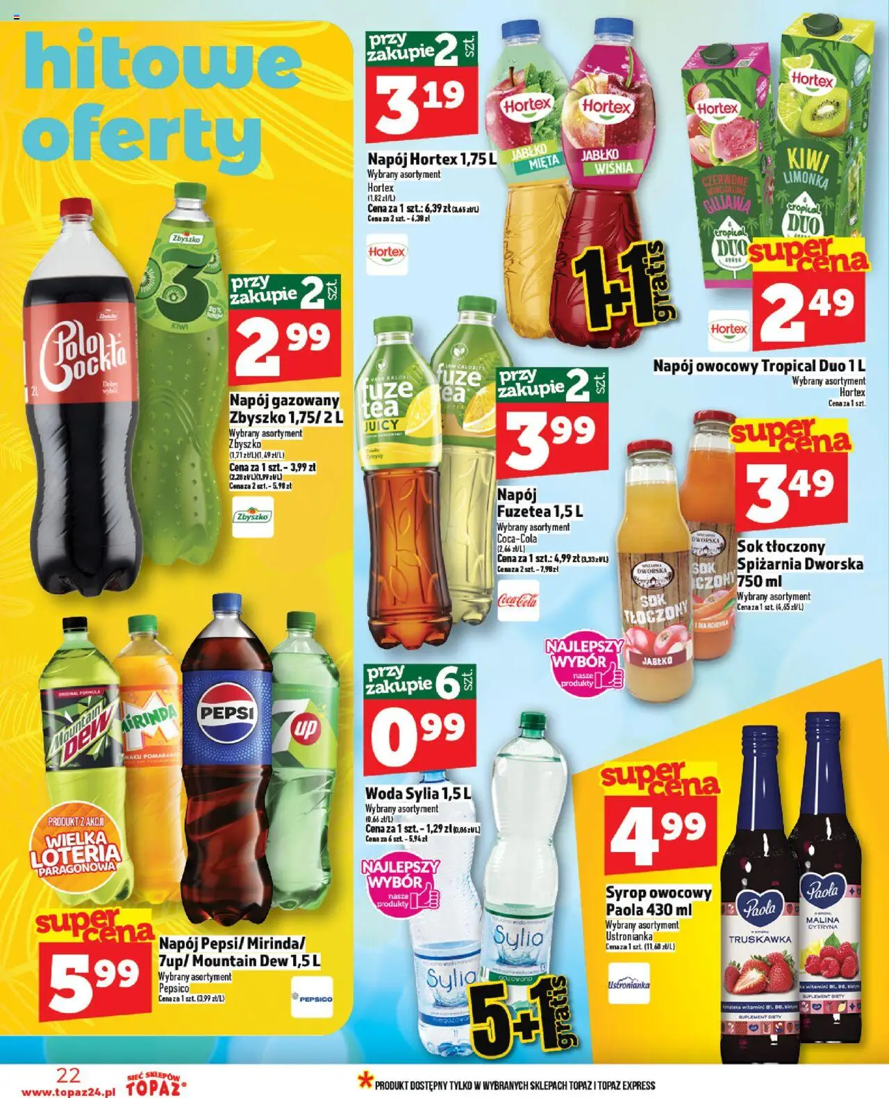 Topaz Gazetka - Ceny małe na stałe od 28.08.2025 | Strona: 22 | Produkty: Limonka, Pepsi, Cytryny, Mięta