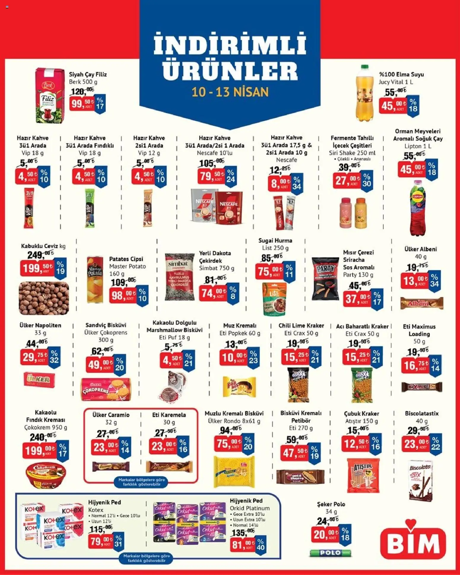 BİM - İndirimli Ürünler - 10.04.2026 tarihinden itibaren geçerlidir | Sayfa: 2 | Ürünler: Hijyenik ped, Patates, Ceviz, Mısır