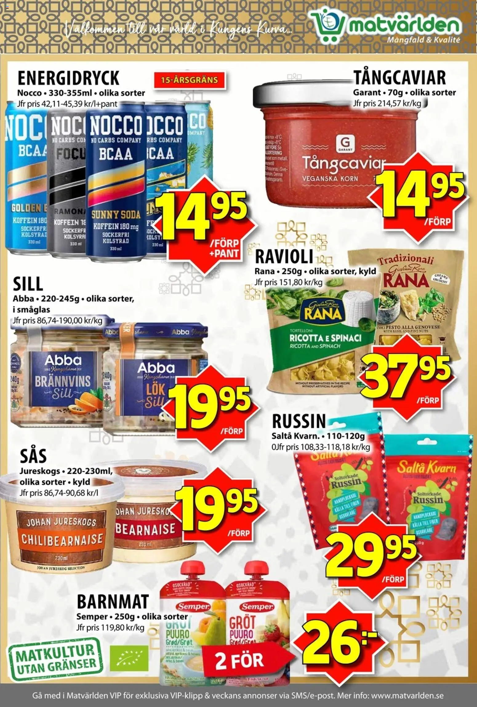 Matvärlden reklamblad aktuell från 23.03.2026 | Sida: 6 | Produkter: Kvarn, Barnmat, Energidryck, Pesto