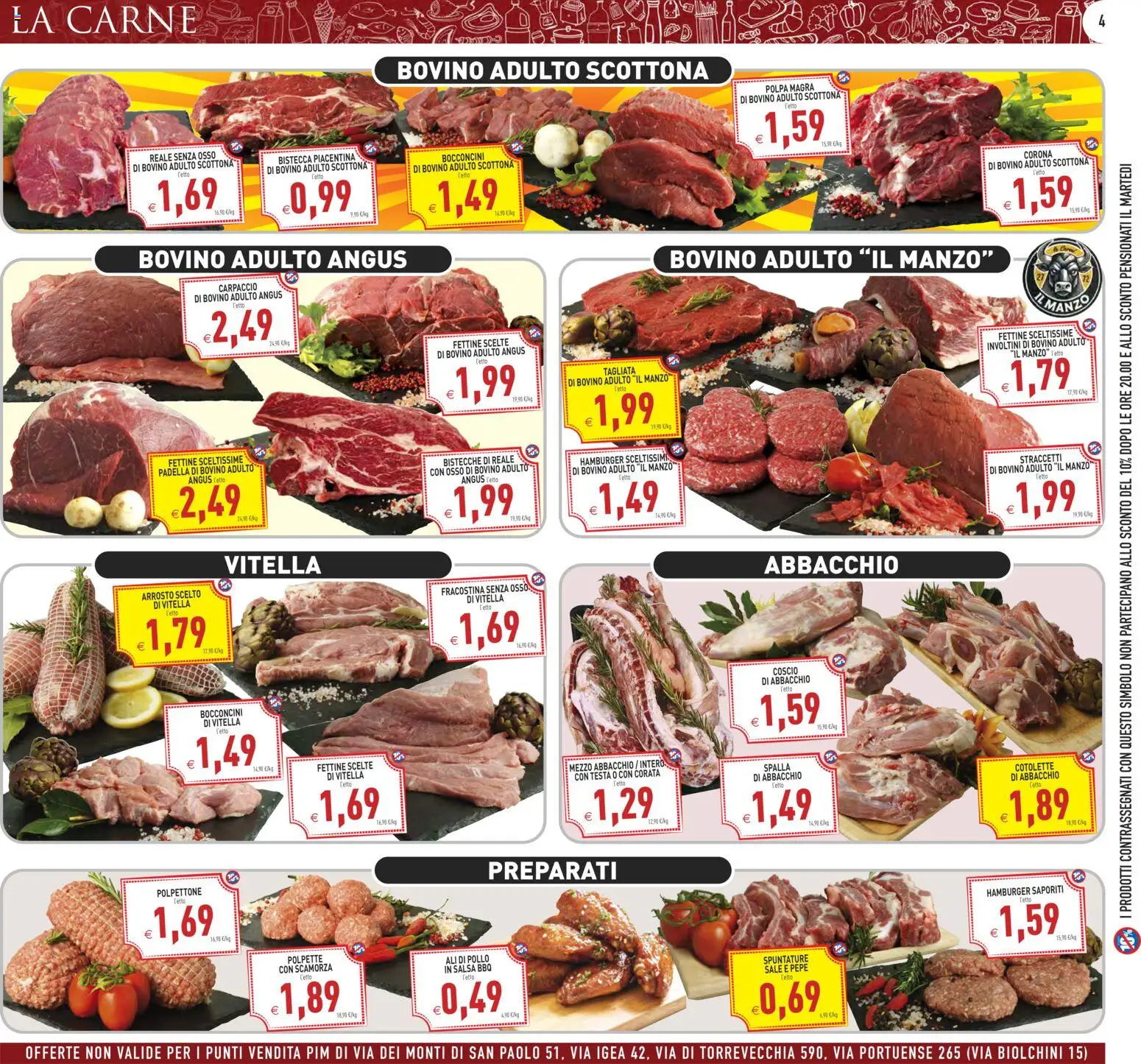 Volantino PIM Supermercati del 06.03.2026 | Pagina: 4 | Prodotti: Arrosto, Salsa, Hamburger, Polpette