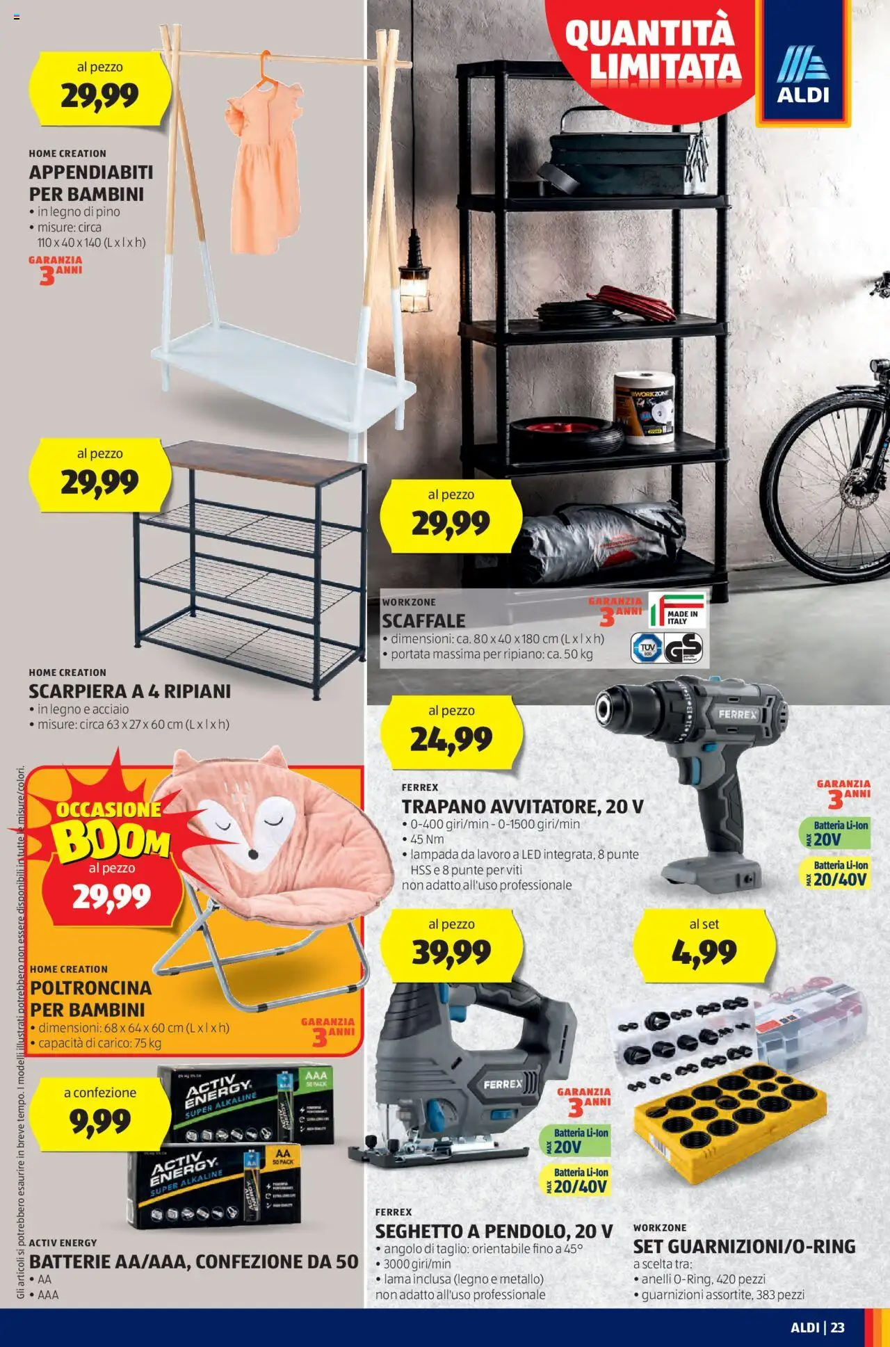 Volantino Aldi del 23.06.2025 | Pagina: 23 | Prodotti: Scaffale, Batteria, Lampada, Appendiabiti