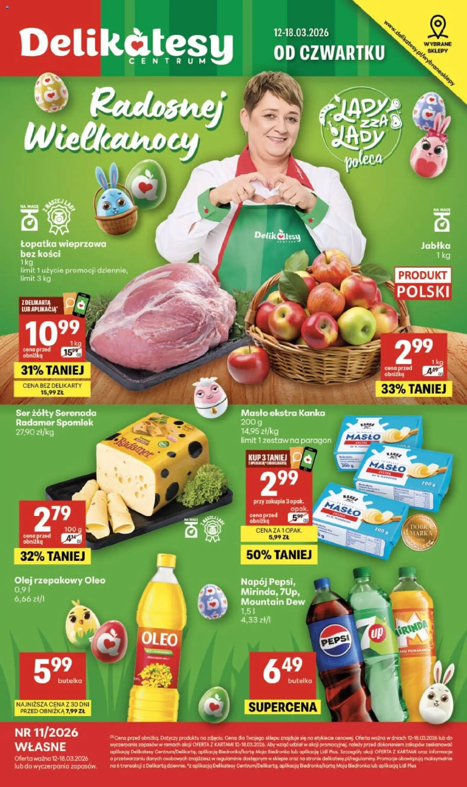 Delikatesy Centrum gazetka - Sklepy Własne od 12.03.2026 | Strona: 1 | Produkty: Pepsi, Delikatesy, Masło, Olej