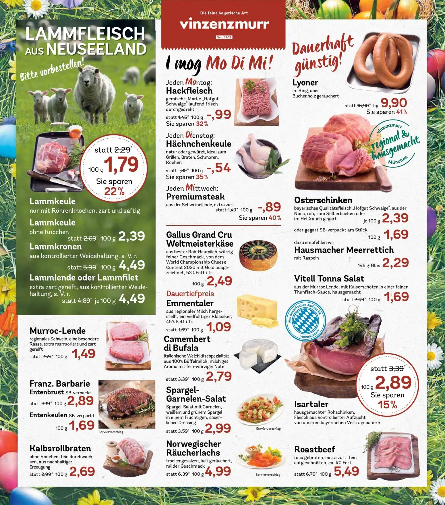 AEZ Prospekt 	 – gültig ab 30.03.2026 | Seite: 5 | Produkte: Lammkeule, Räucherlachs, Salat, Hackfleisch