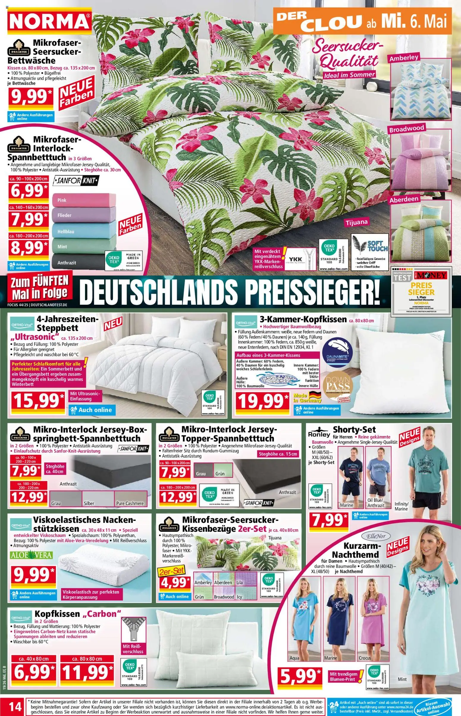 Norma Prospekt 	 – gültig ab 04.05.2026 | Seite: 14 | Produkte: Hülle, Kissen, Bettwäsche, Kopfkissen