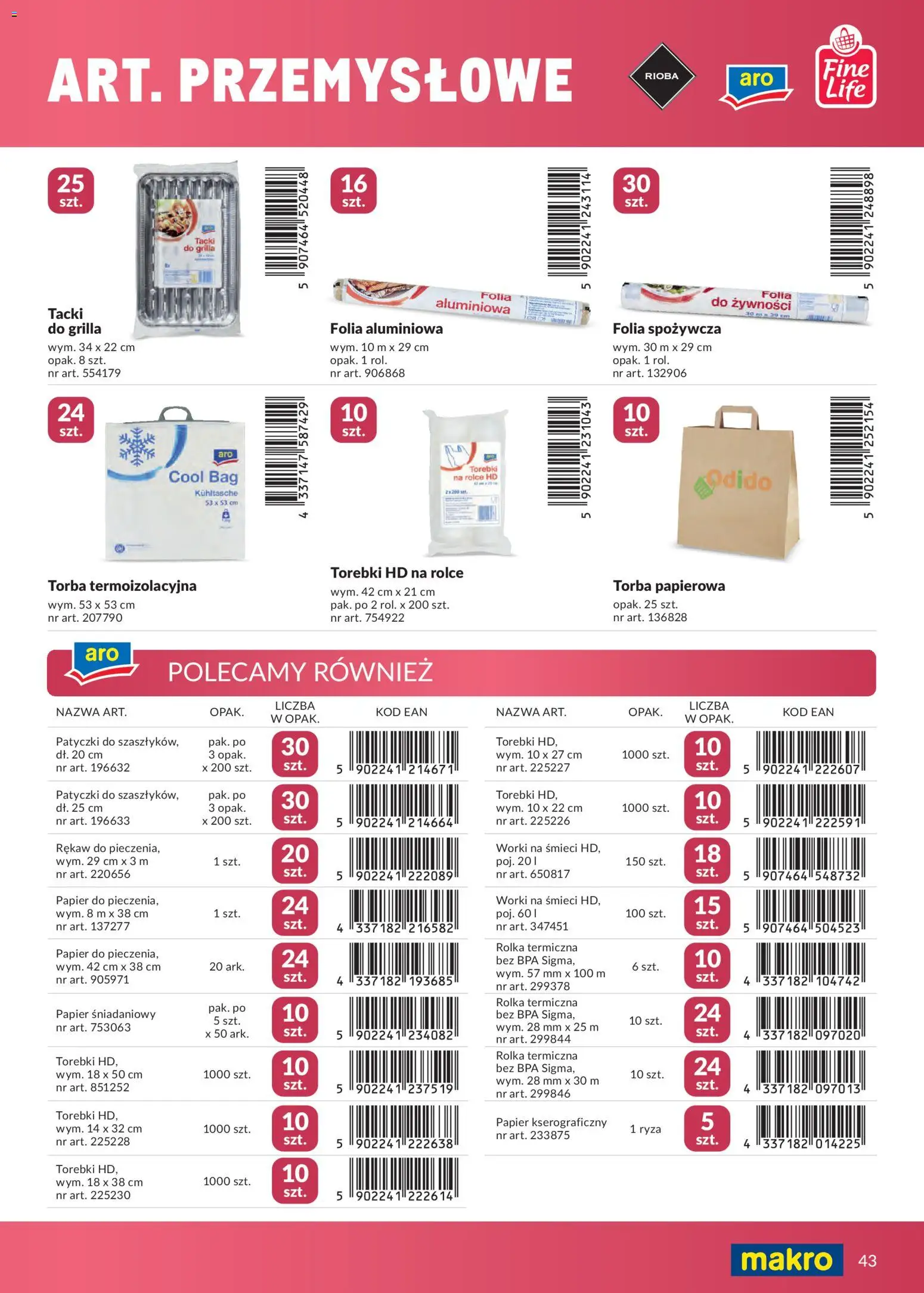 Makro gazetka - Marki własne dla Twojego sklepu od 23.04.2026 | Strona: 43 | Produkty: Folia spożywcza, Torba termoizolacyjna, Papier śniadaniowy, Torebki