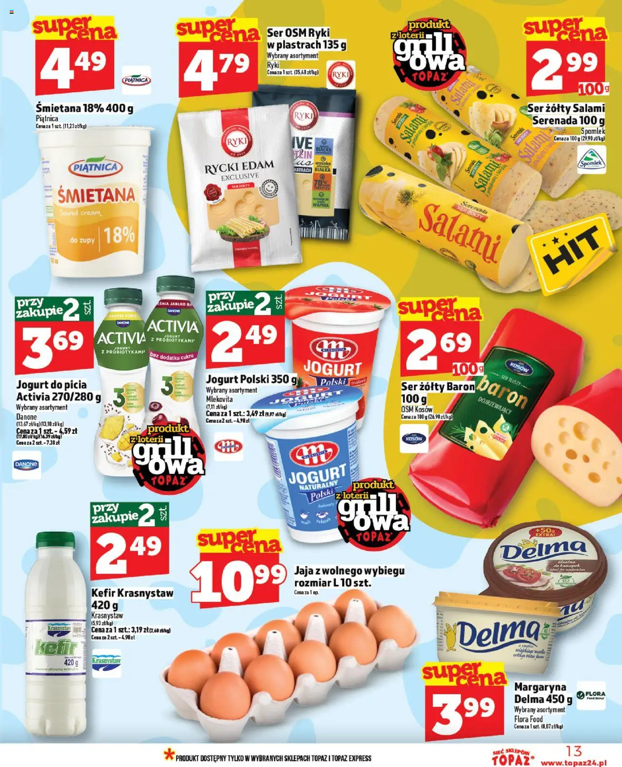Topaz Gazetka od 12.06.2025 | Strona: 13 | Produkty: Kefir, Jogurt, Salami, Śmietana