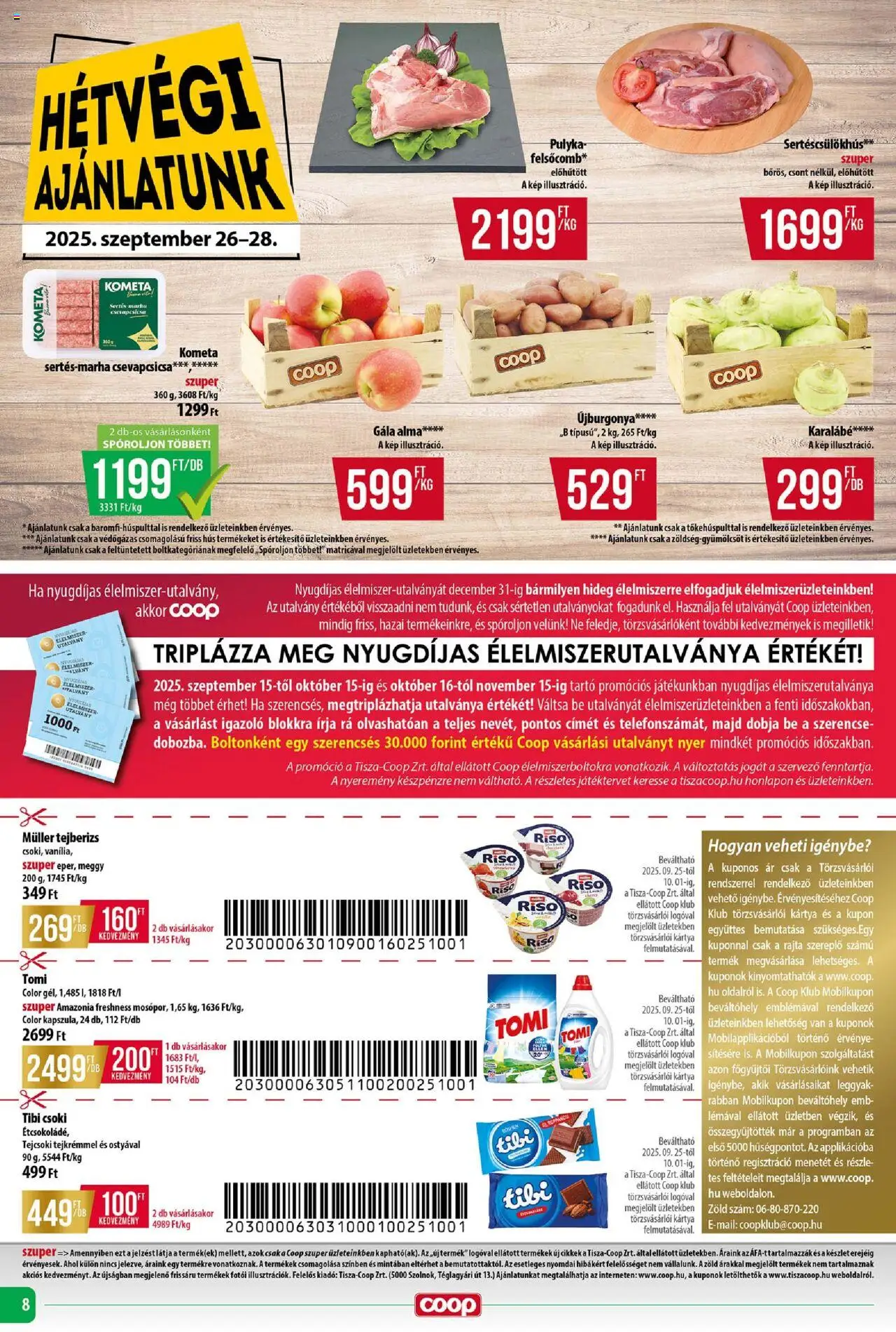 COOP akciós ujság - amely érvényes a következő dátumtól: 25.09.2025 | Oldal: 8 | Termékek: Tejberizs, Hús, Meggy, Alma