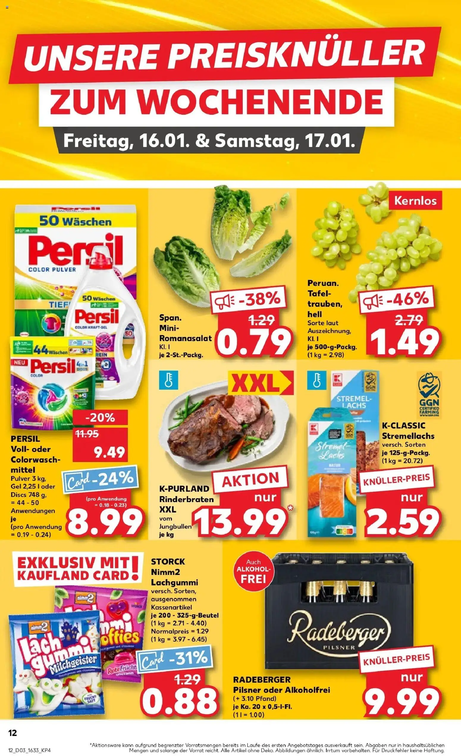 Kaufland prospekt Straubing	 – gültig ab 15.01.2026 | Seite: 12 | Produkte: Rinderbraten, Lachs, Radeberger pilsner, Persil