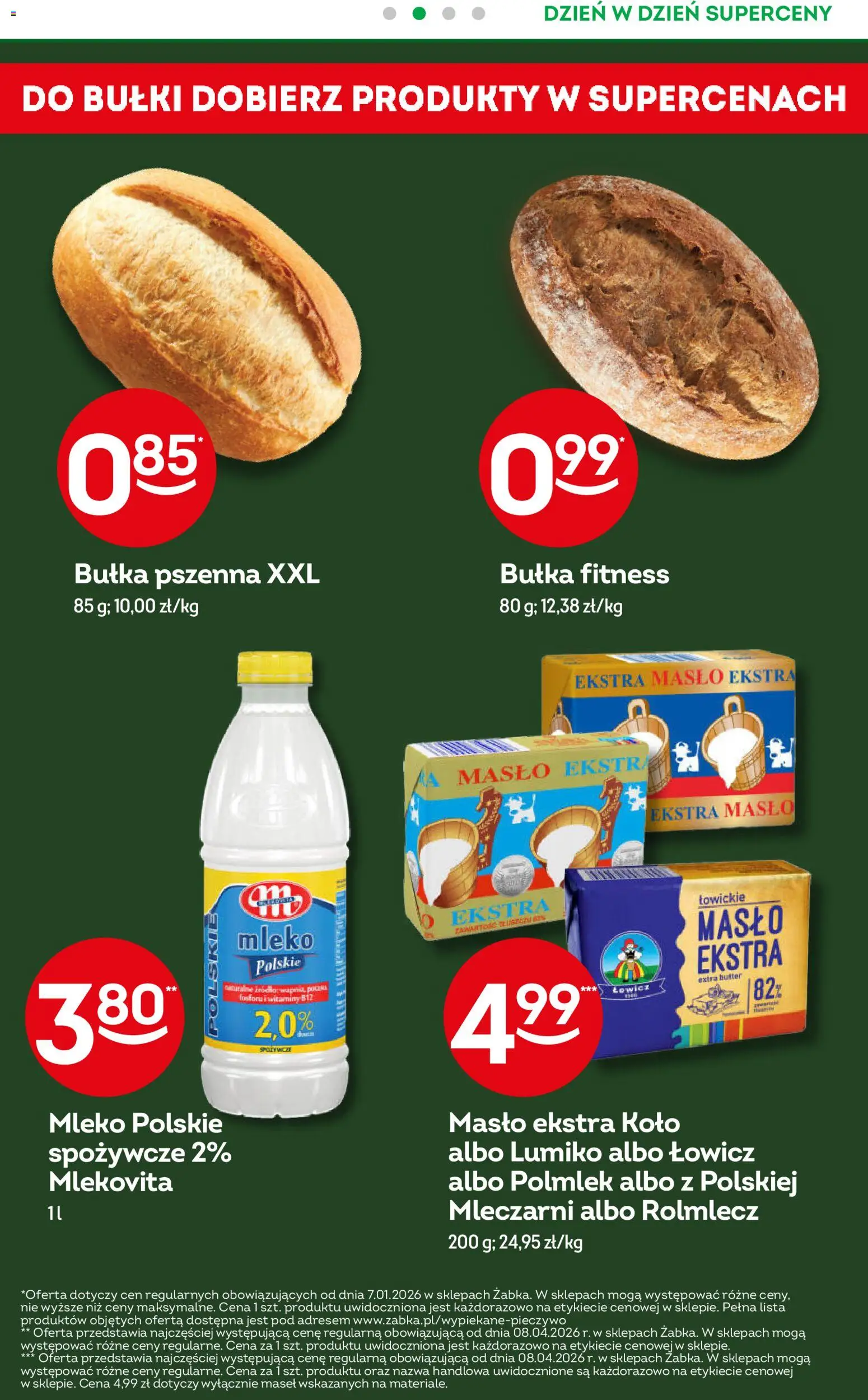 Żabka gazetka od 08.04.2026 | Strona: 3 | Produkty: Bułka fitness, Bułka, Mleko, Masło