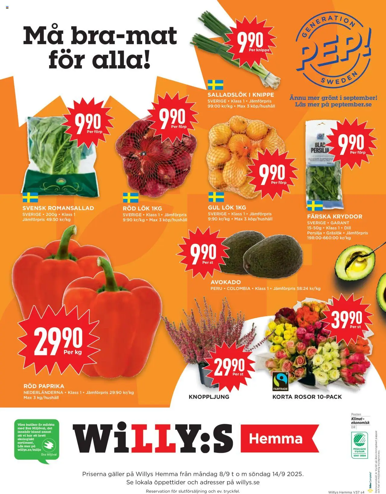 Willys reklamblad aktuell från 08.09.2025 | Sida: 4 | Produkter: Gräslök, Gul lök, Romansallad, Papper
