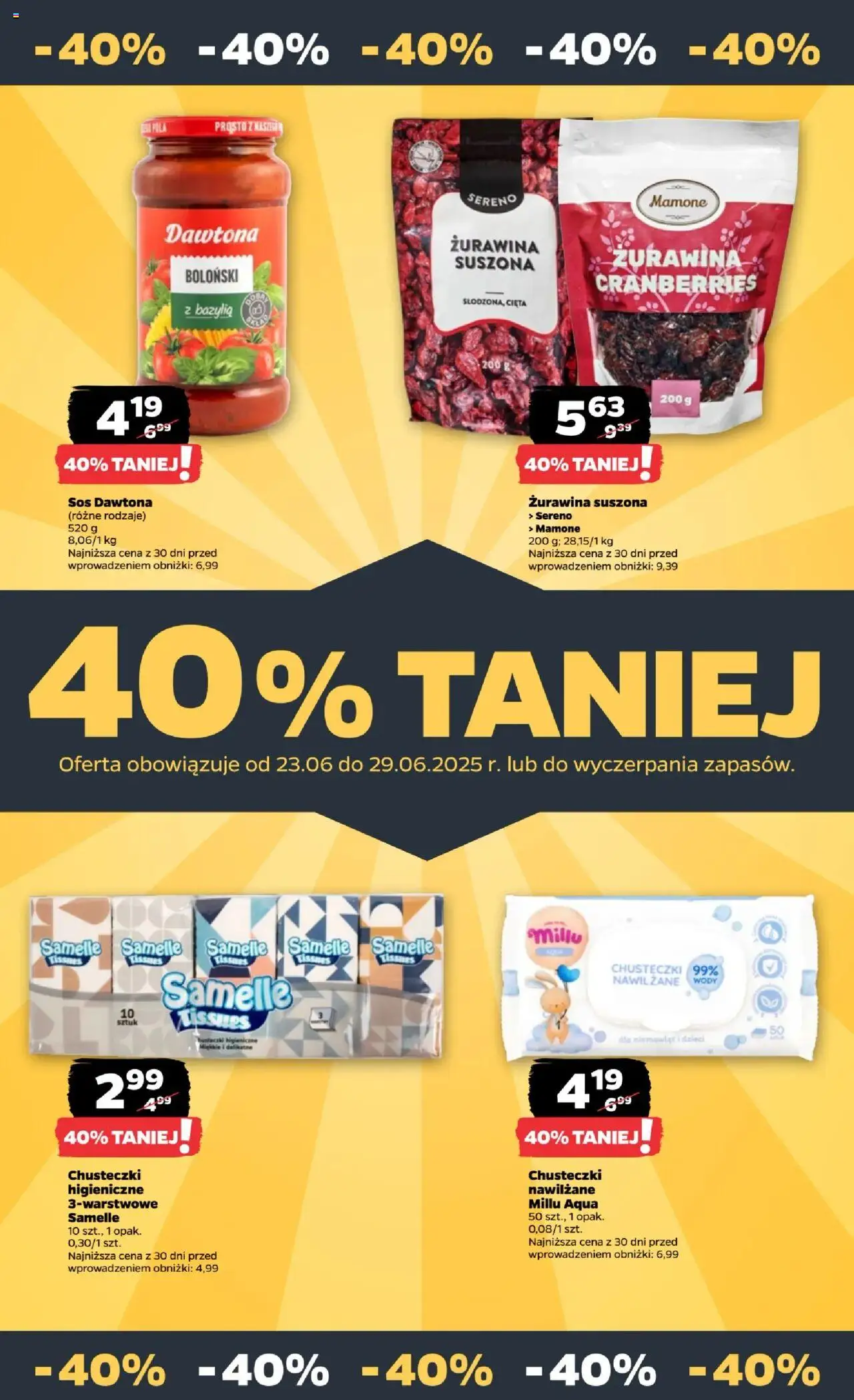 Netto gazetka - Spożywcza od 23.06.2025 | Strona: 27 | Produkty: Chusteczki higieniczne, Bazylia, Żurawina, Sos
