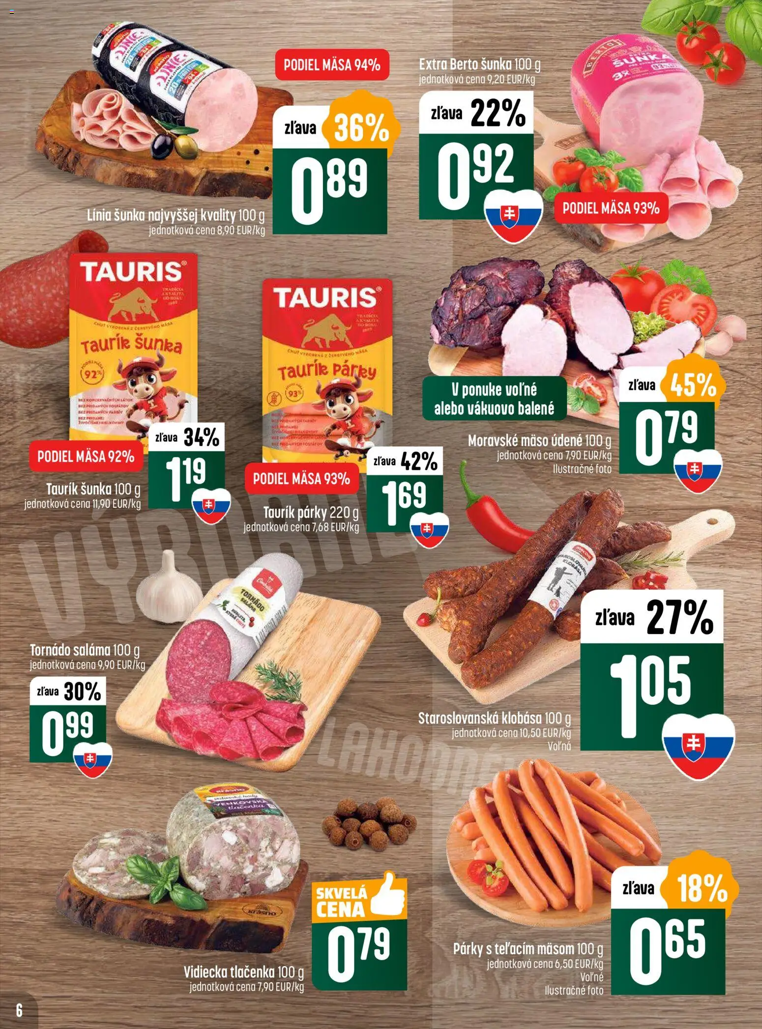 Nové COOP Jednota akcie – leták je platný od 30.10.2025 | Strana: 6 | Produkty: Saláma, Šunka, Klobása, Párky