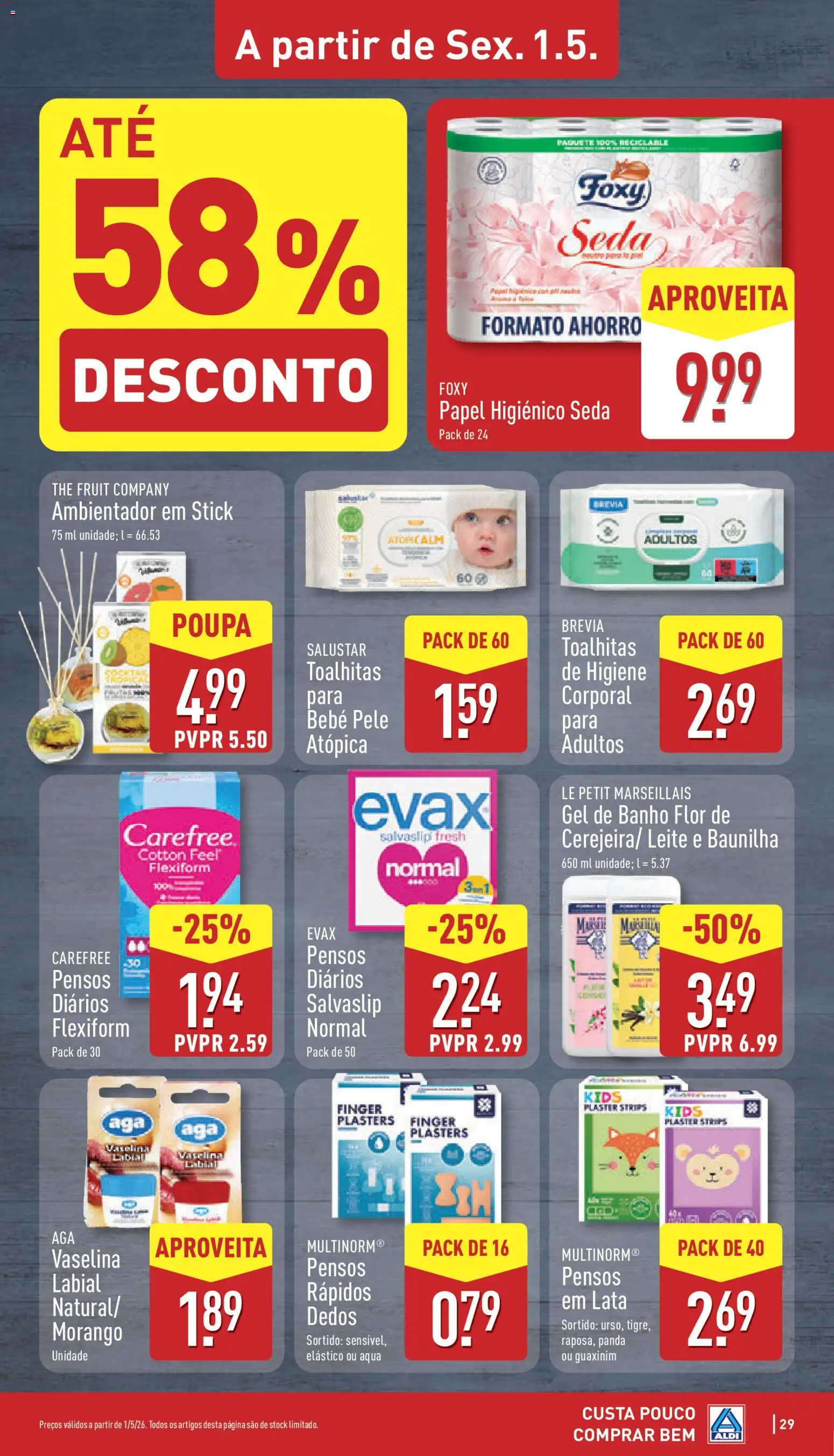 Aldi folheto │ válido de 27.04.2026 | Página: 29 | Produtos: Papel higiénico, Gel de banho, Leite, Banho
