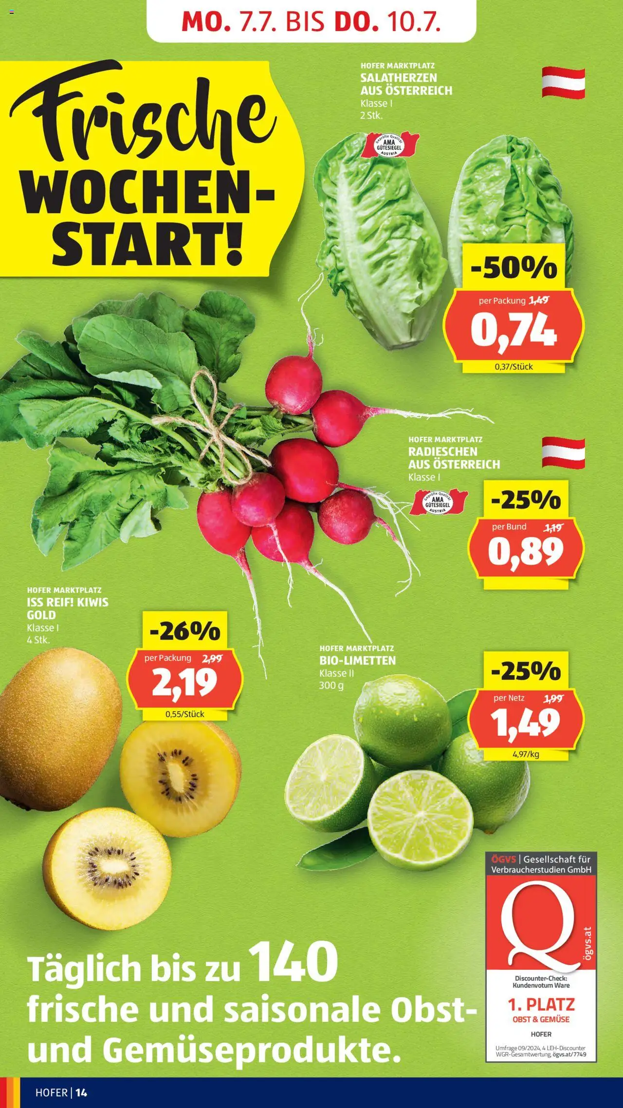 Hofer Flugblatt gültig ab 04.07.2025 | Seite: 16 | Produkte: Gemüse, Obst