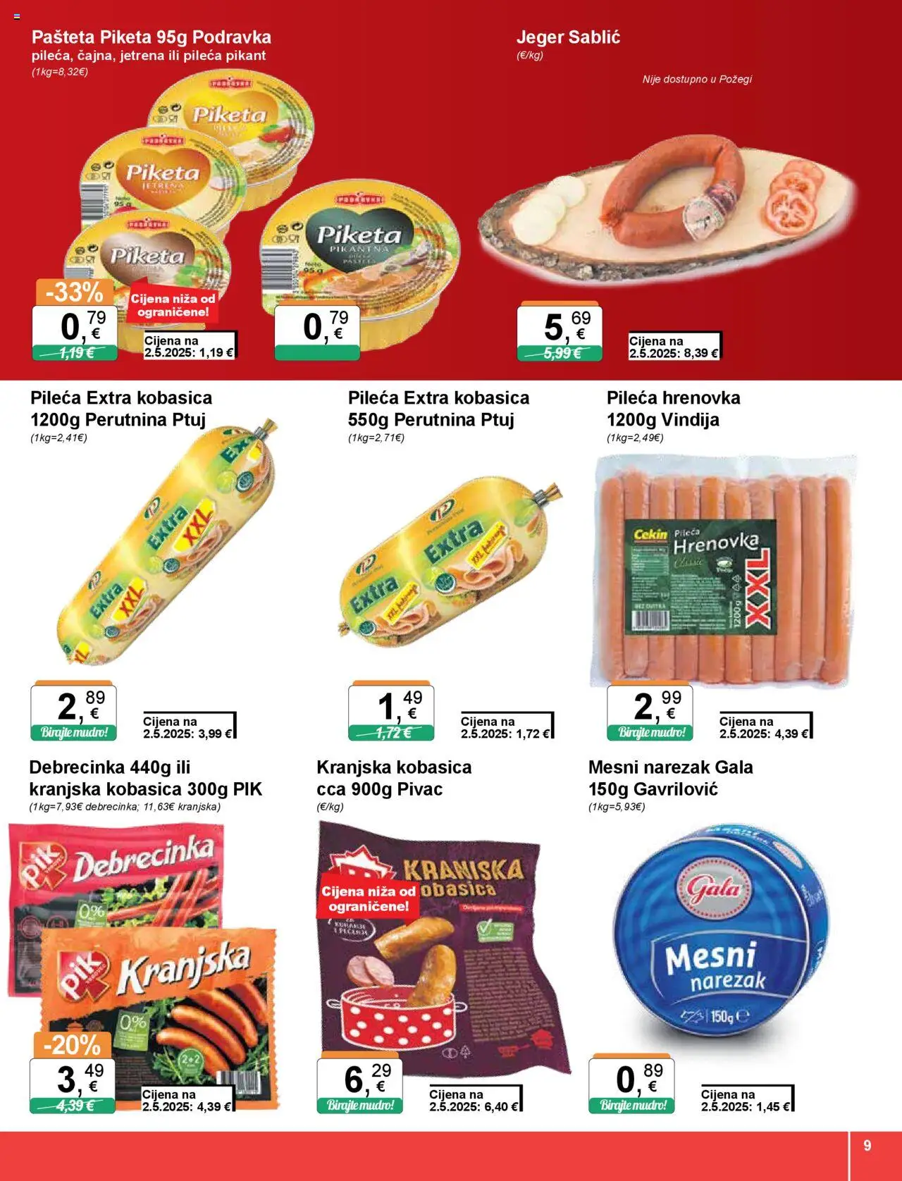 KTC katalog | vrijedi od 07.08.2025 | Stranica: 9 | Proizvodi: Podravka, Narezak, Kranjska kobasica, Kobasica