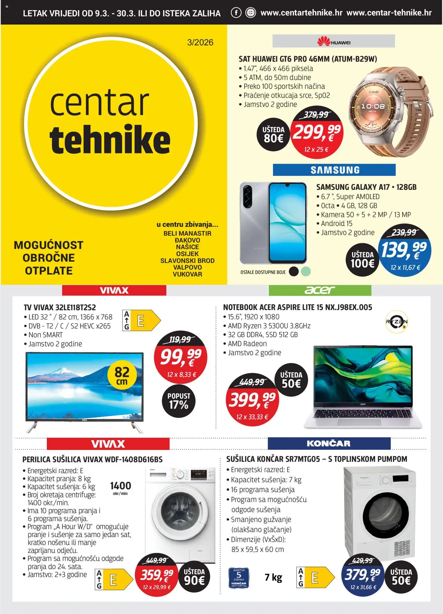Centar Tehnike katalog | vrijedi od 09.03.2026 | Stranica: 1 | Proizvodi: Sat, Notebook, Tv, Sušilica