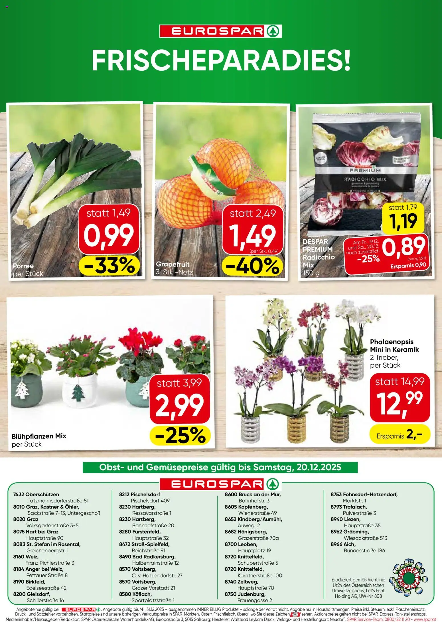 Eurospar Flugblatt - Steiermark gültig ab 18.12.2025 | Seite: 20 | Produkte: Grapefruit, Obst, Bad