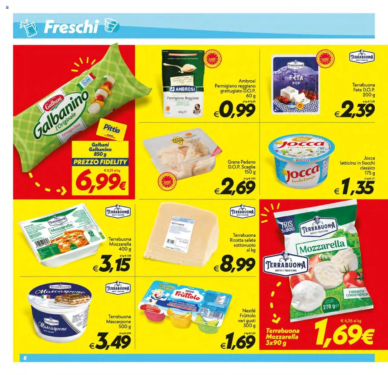 Volantino SuperConveniente del 12.08.2025 | Pagina: 8 | Prodotti: Fiocchi, Grana Padano, Ricotta, Parmigiano reggiano