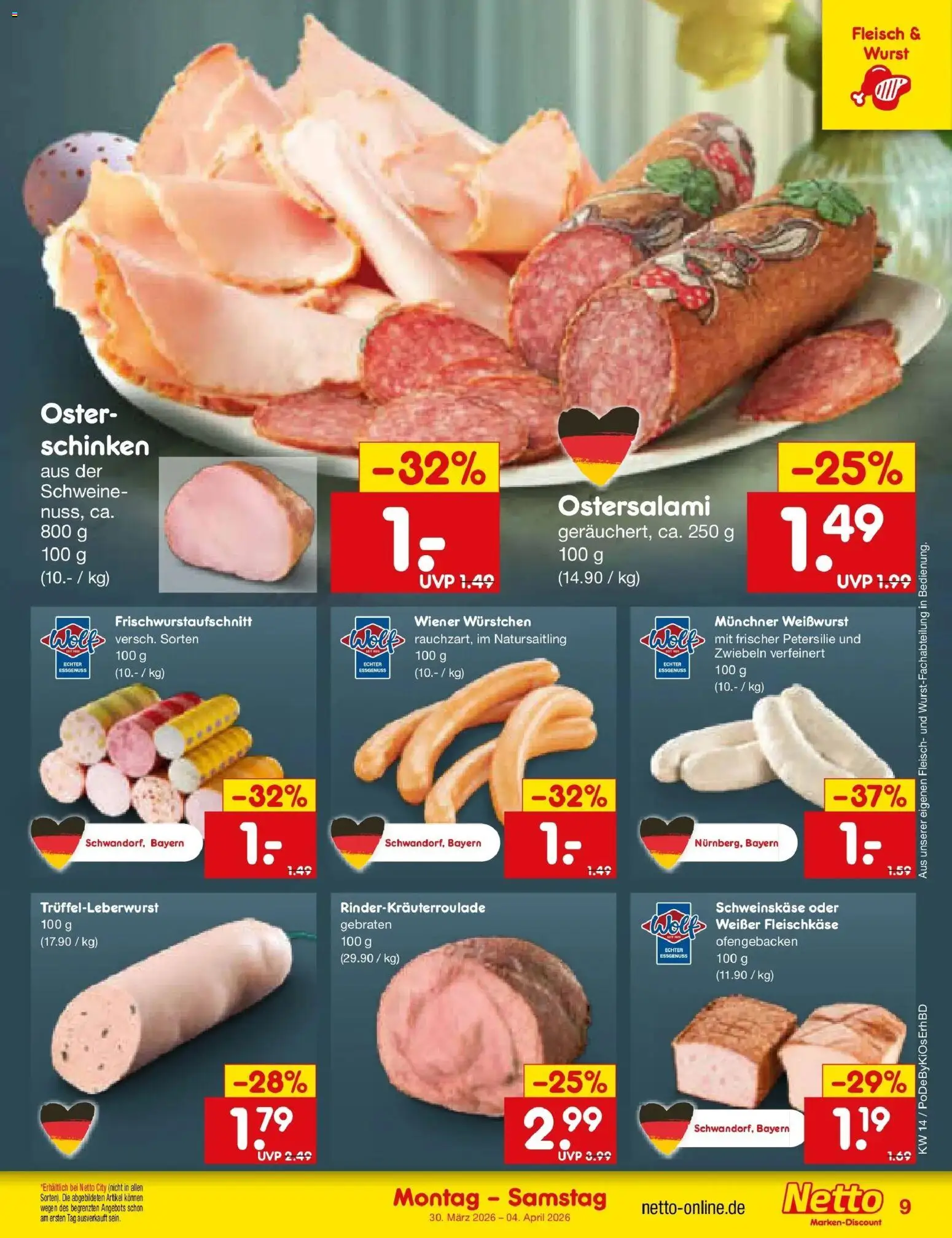 Netto Marken-Discount Prospekt Ergolding	 – gültig ab 30.03.2026 | Seite: 9 | Produkte: Wiener wurstchen, Weißwurst, Wurst, Fleisch