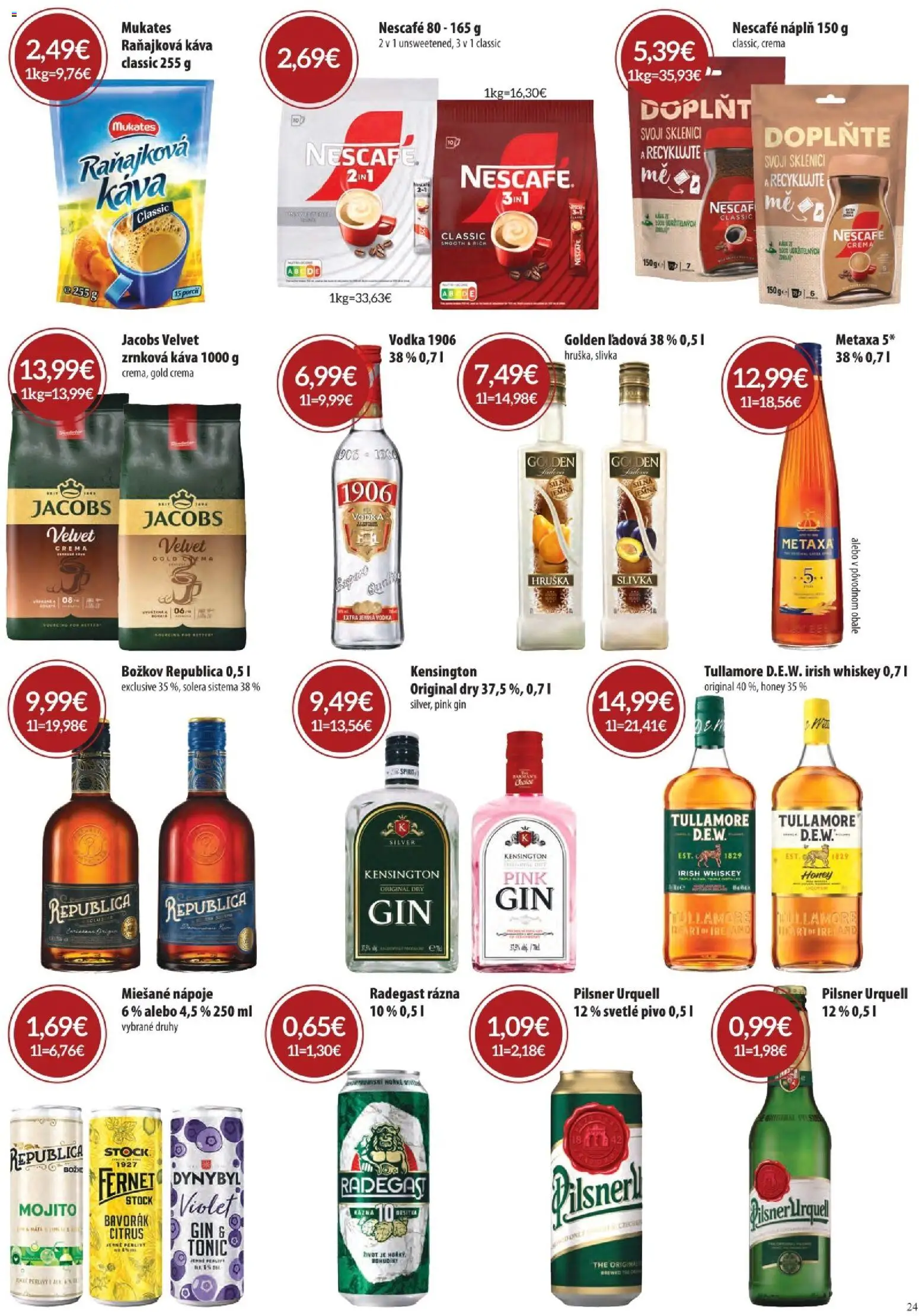 Nové CBA Komfos akcie – leták je platný od 07.05.2026 | Strana: 24 | Produkty: Pivo, Metaxa, Božkov, Fernet