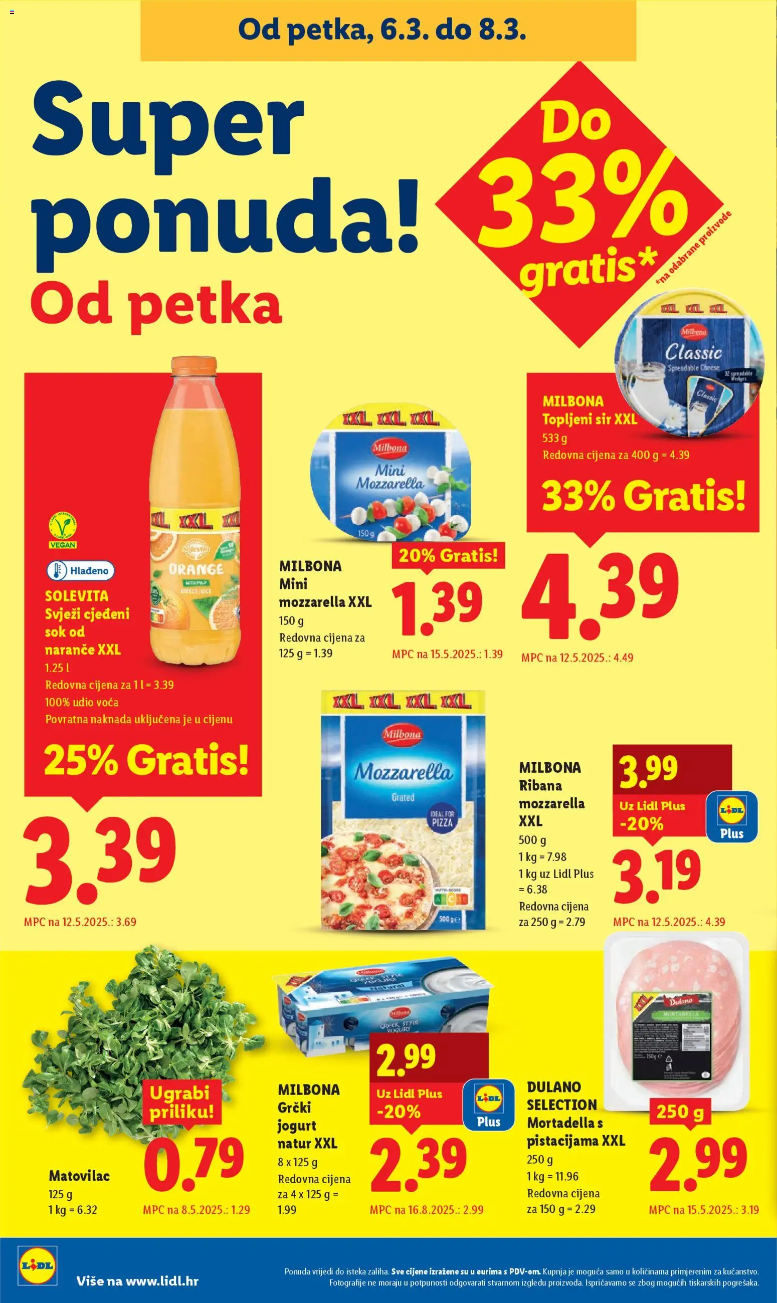 Lidl katalog | vrijedi od 02.03.2026 | Stranica: 62 | Proizvodi: Mozzarella, Sir, Grčki jogurt, Sok