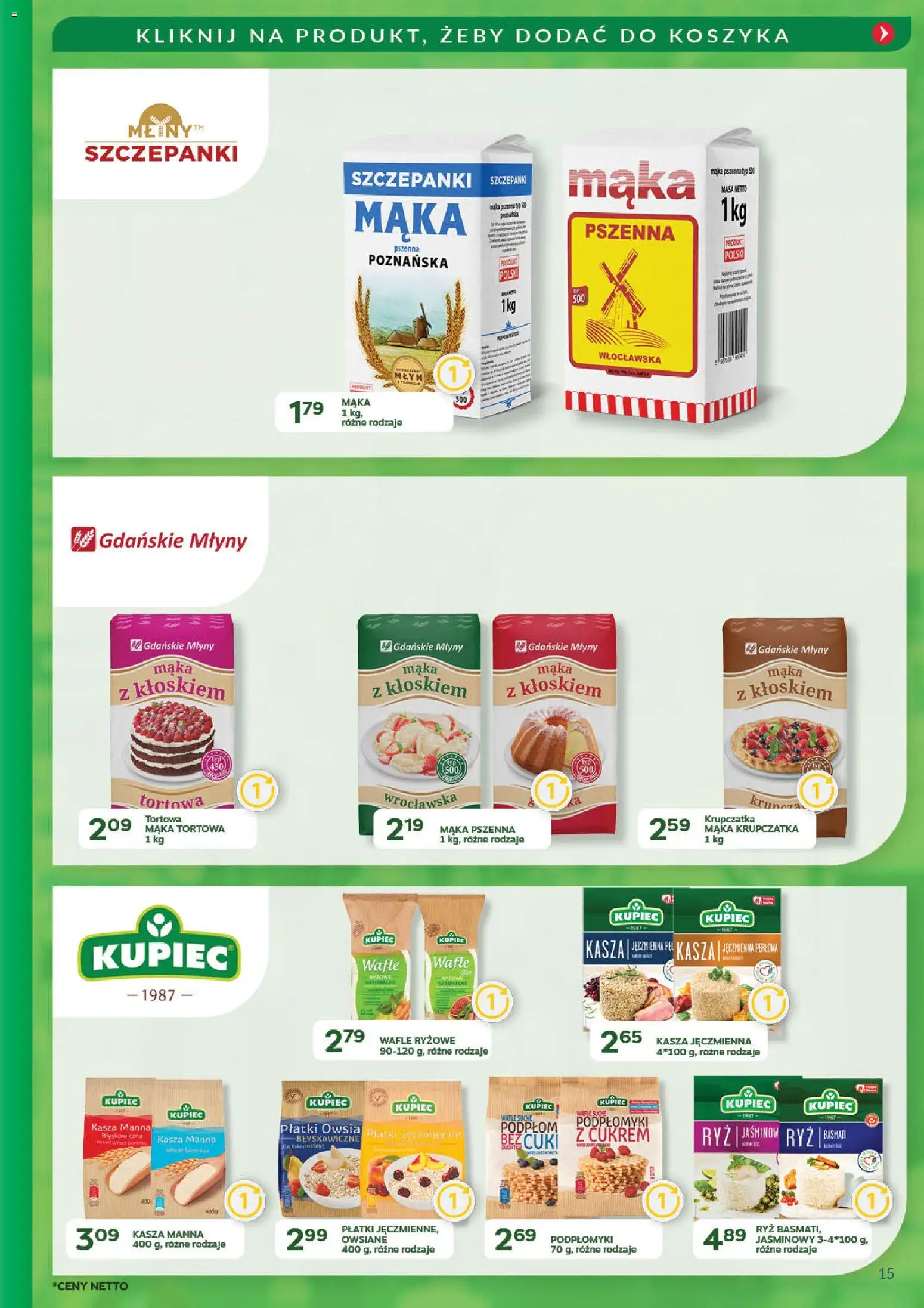 Eurocash Gazetka - Promocje na okrągło od 03.11.2025 | Strona: 15 | Produkty: Wafle, Kasza jęczmienna, Wafle ryżowe, Kasza manna