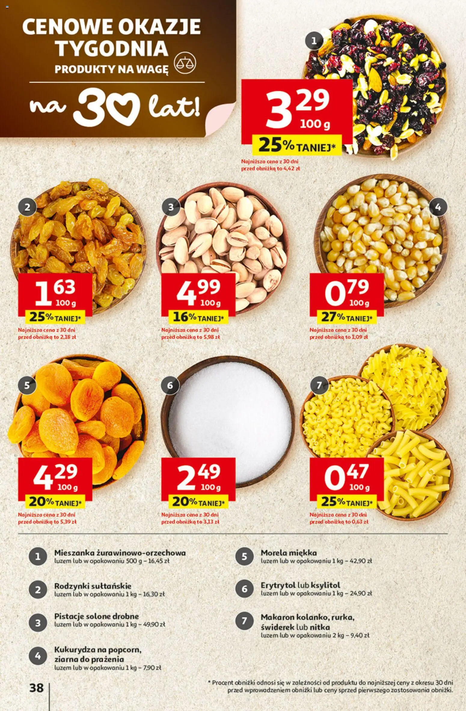 Auchan gazetka - 30 Lat Hipermarket od 23.04.2026 | Strona: 38 | Produkty: Kukurydza, Ksylitol, Makaron, Rodzynki
