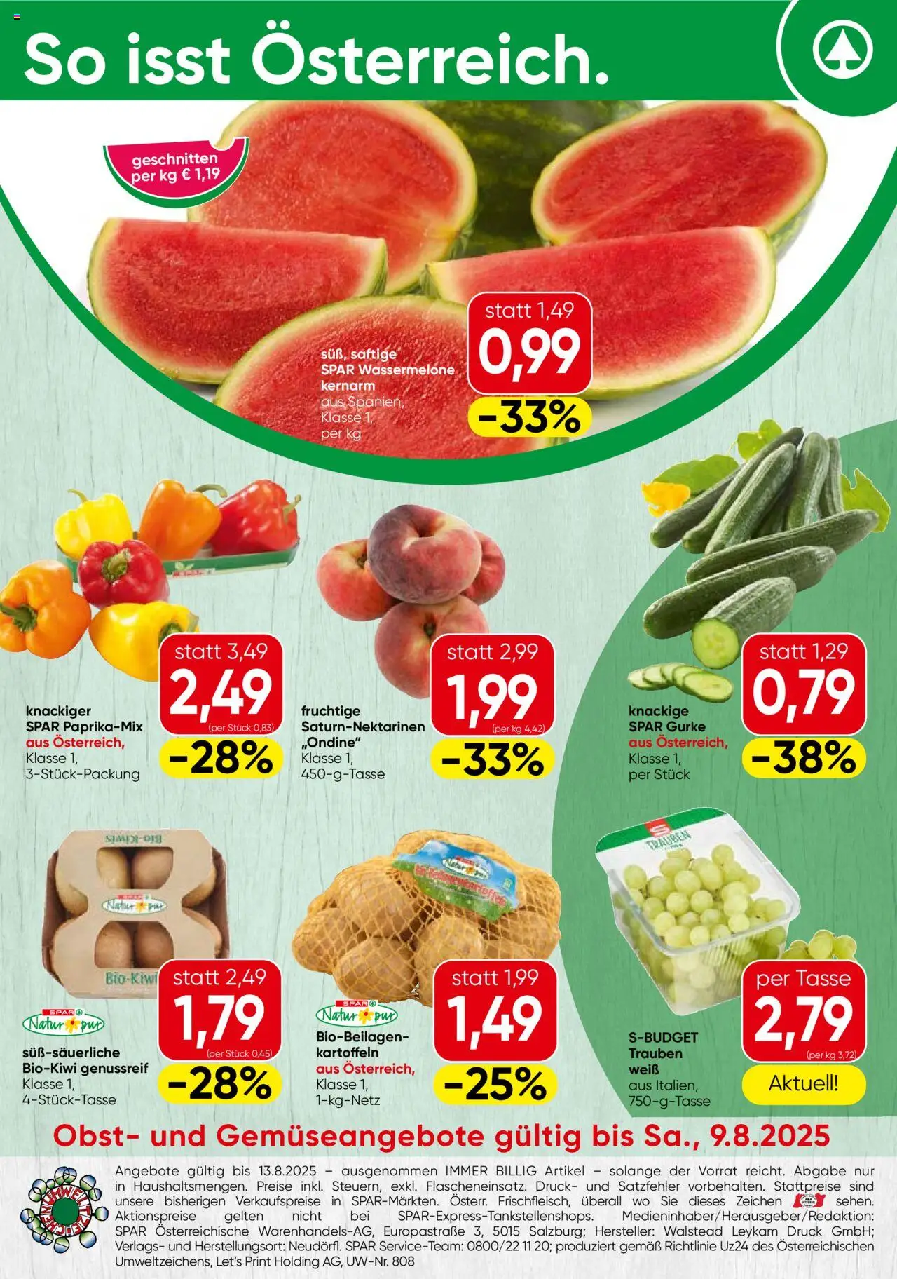 Spar Flugblatt - Wien gültig ab 07.08.2025 | Seite: 12 | Produkte: Kartoffeln, Obst, Wassermelone