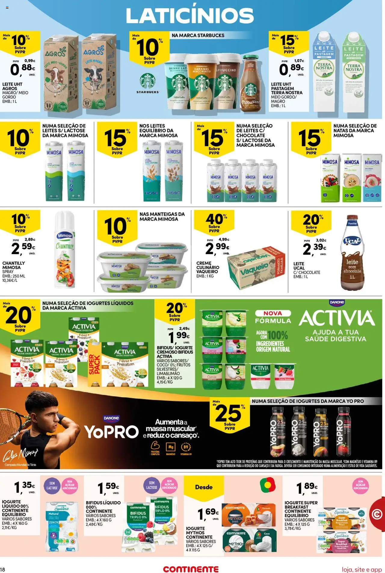 Continente Semanal Continente Bom Dia │ válido de 07.10.2025 | Página: 18 | Produtos: Iogurtes, Iogurte, Chocolate, Massa