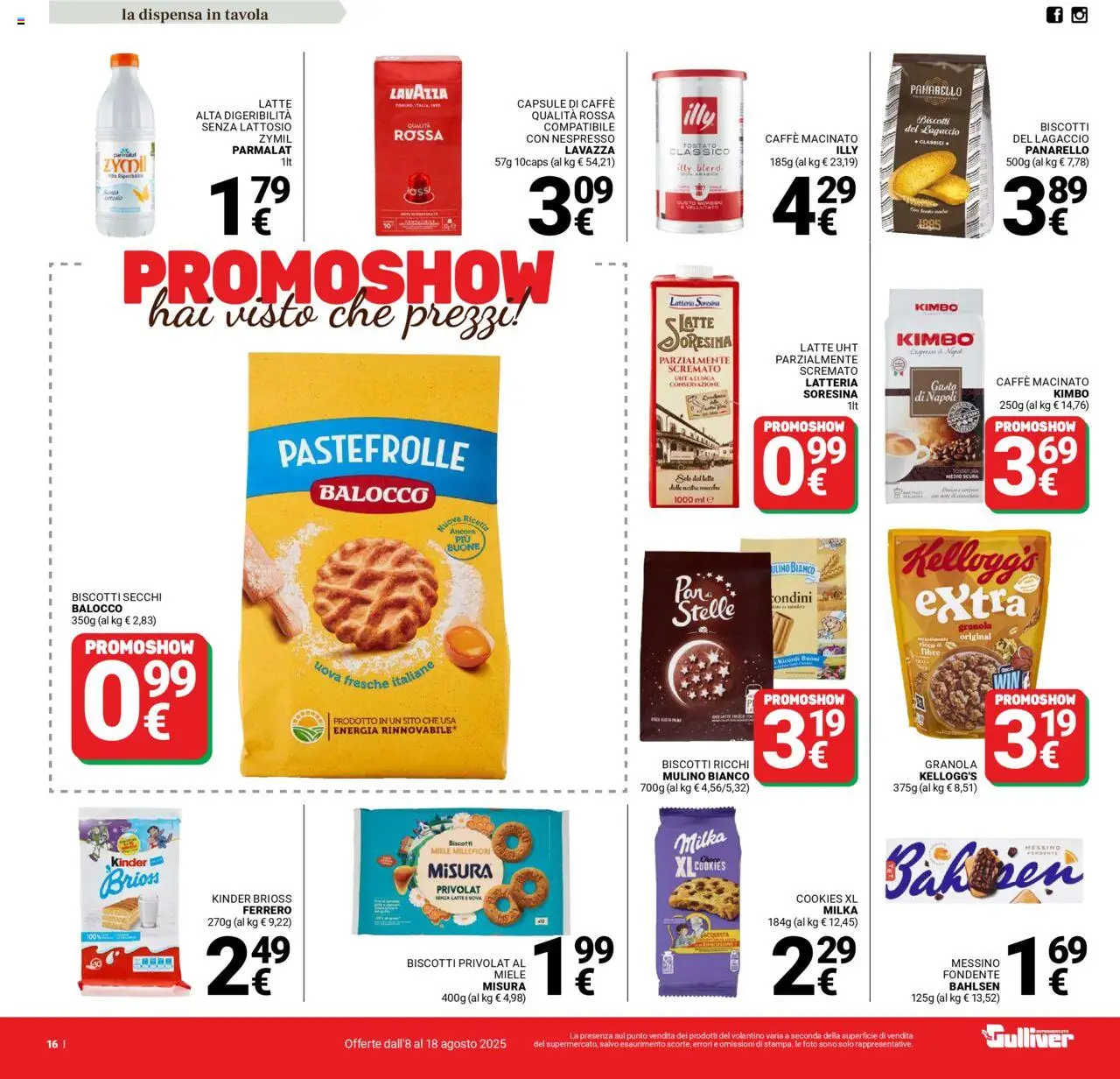 Volantino Gulliver del 08.08.2025 | Pagina: 16 | Prodotti: Uova, Latte, Lavazza, Miele
