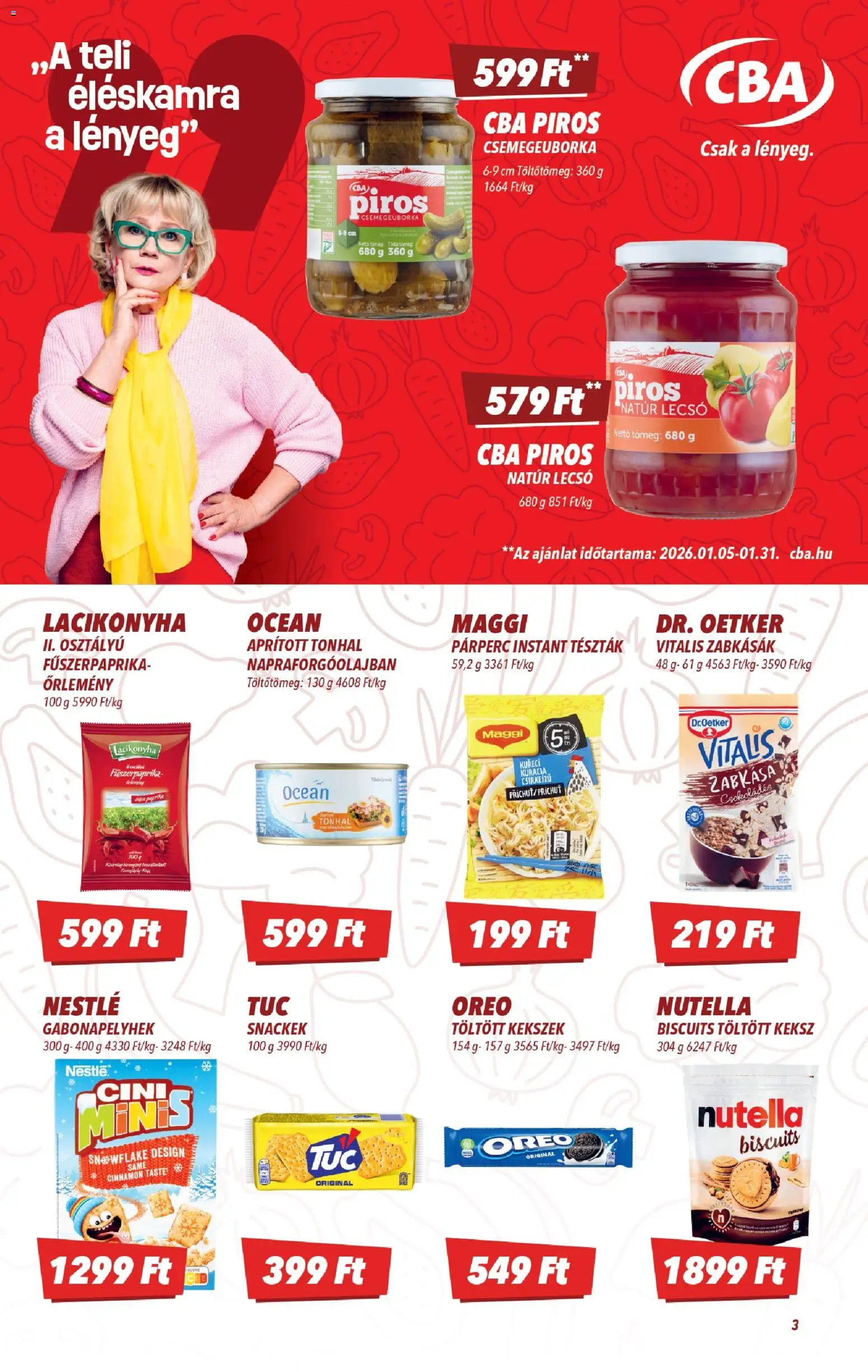 CBA akciós ujság - amely érvényes a következő dátumtól: 15.01.2026 | Oldal: 3 | Termékek: Zabkása, Töltő, Maggi, Keksz