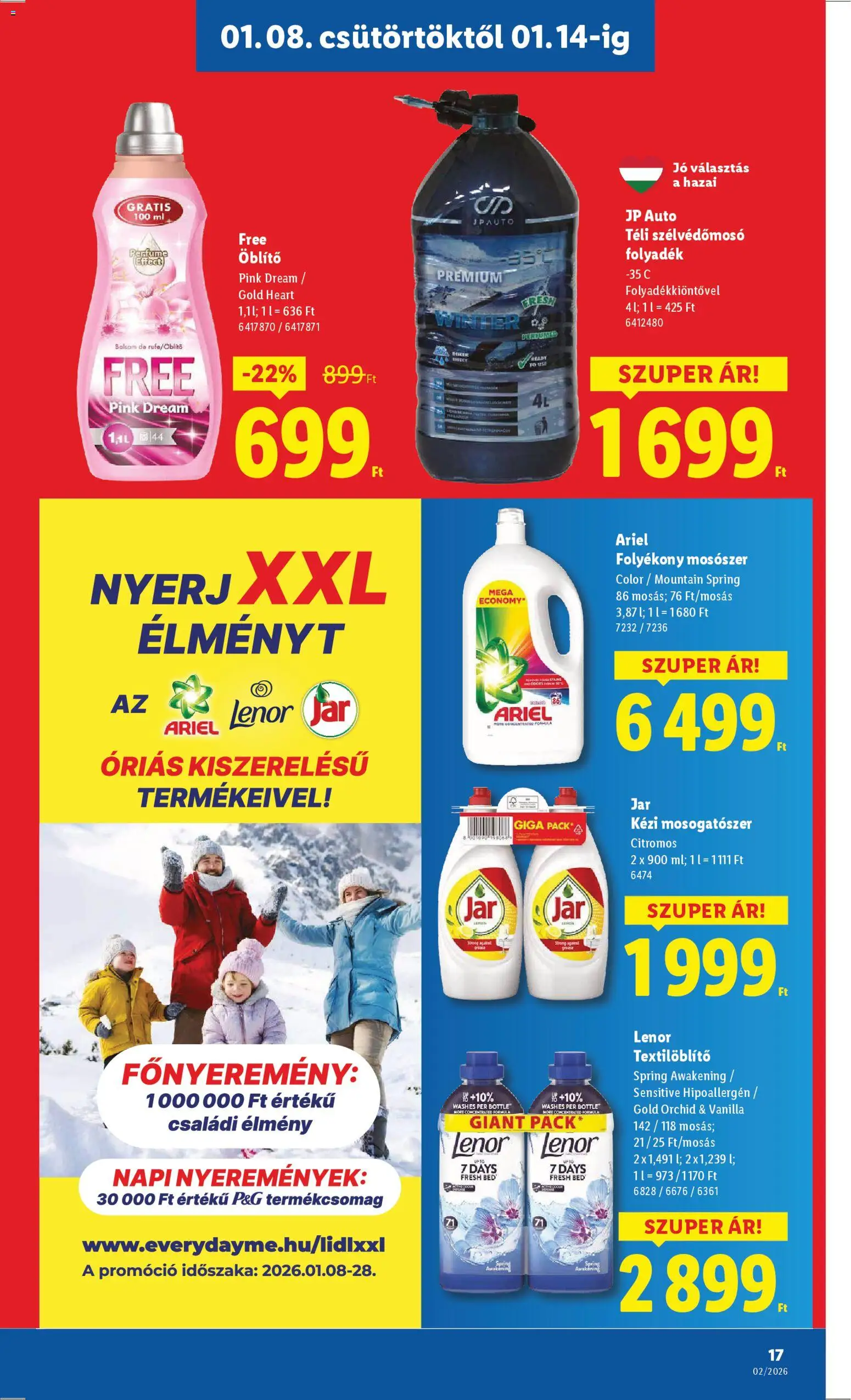 Lidl akciós ujság - amely érvényes a következő dátumtól: 08.01.2026 | Oldal: 17 | Termékek: Ariel, Öblítő, Folyékony mosószer, Mosogatószer