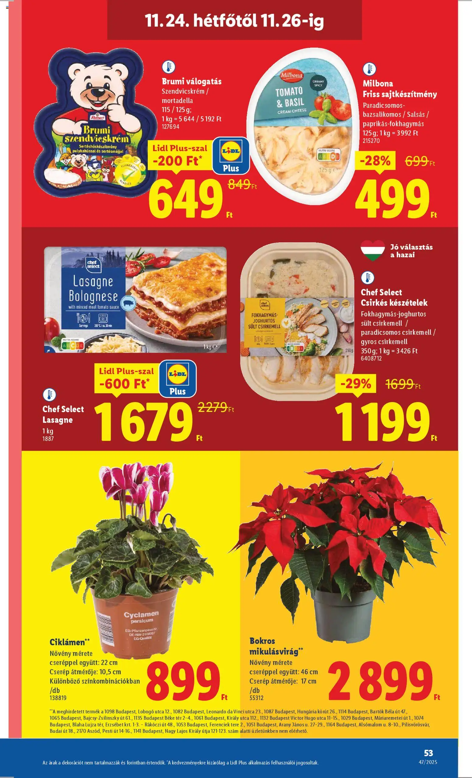 Lidl akciós ujság - amely érvényes a következő dátumtól: 20.11.2025 | Oldal: 53 | Termékek: Szendvicskrém, Készételek, Csirkemell, Mortadella