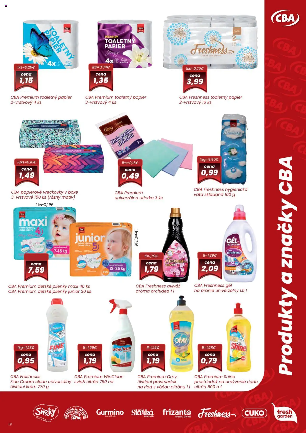 CBA Komfos leták │ platný od 03.07.2025 | Strana: 19 | Produkty: Aviváž, Čistiaci prostriedok, Krém, Plienky